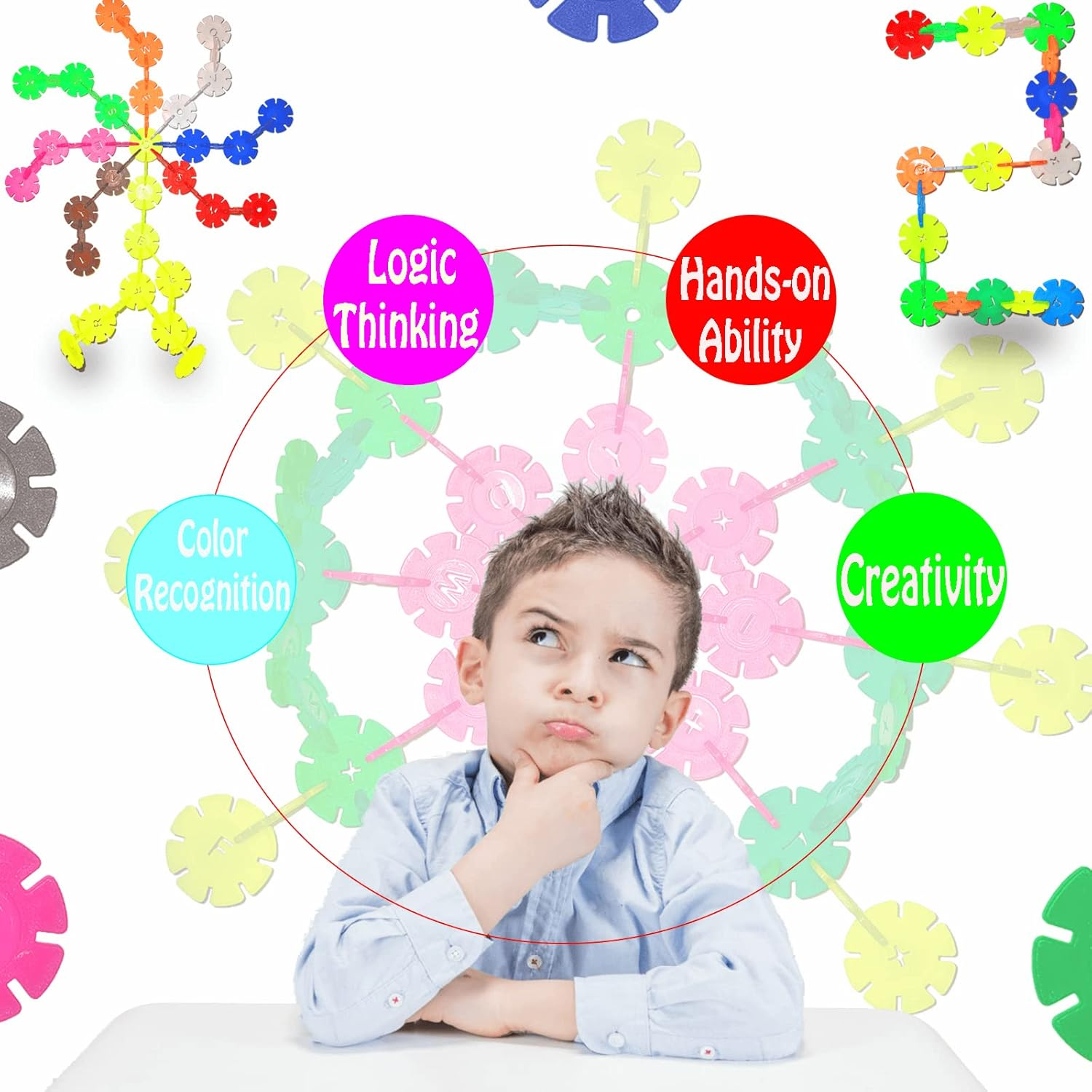 Building Blocks 400 Piece Interlocking Plastic Disc Set - Creative and Educational Toys Building Flakes Montessori Toys - a Great Stem Toy for Both Boys and Girls(Over 3 Year Old) image number 4