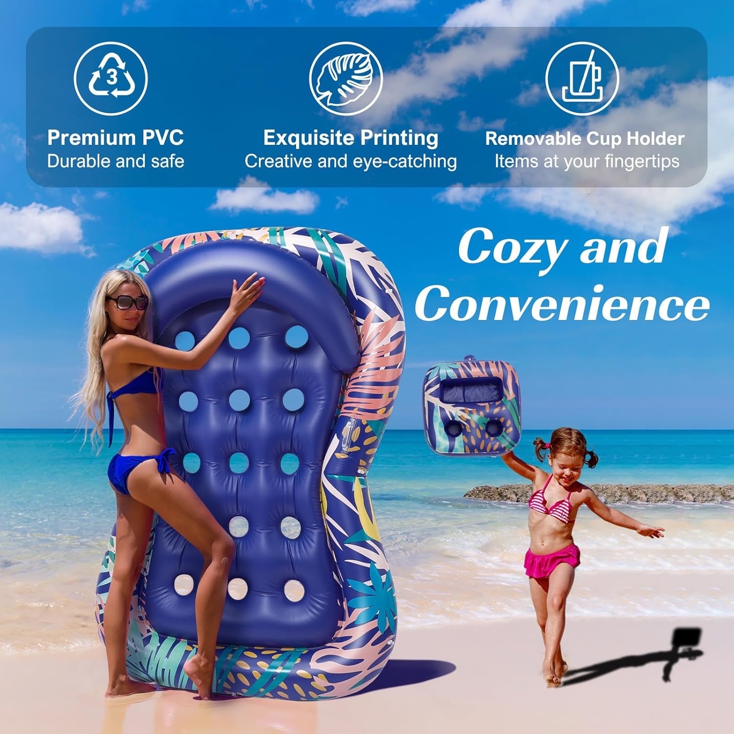 Heysplash Inflatable Pool Air Mattress with Cup Holder, Pool Inflatable Bed in Mermaid Tail Shape Summer Pool Toy Portable Large Inflatable Tanning Pool Outdoor Floating Rafts image number 3