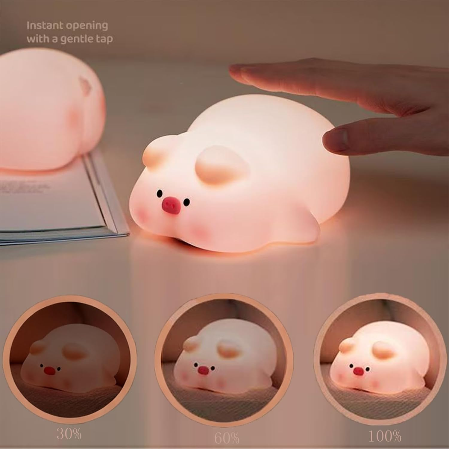 Portable Night Light, Bedside Touch Lamp, Cute Silicone Nightlight for Kids Toddler, 3 Level Dimmable Soft Night Lamp for Bedroom Kids Room Decor (Pig) image number 6