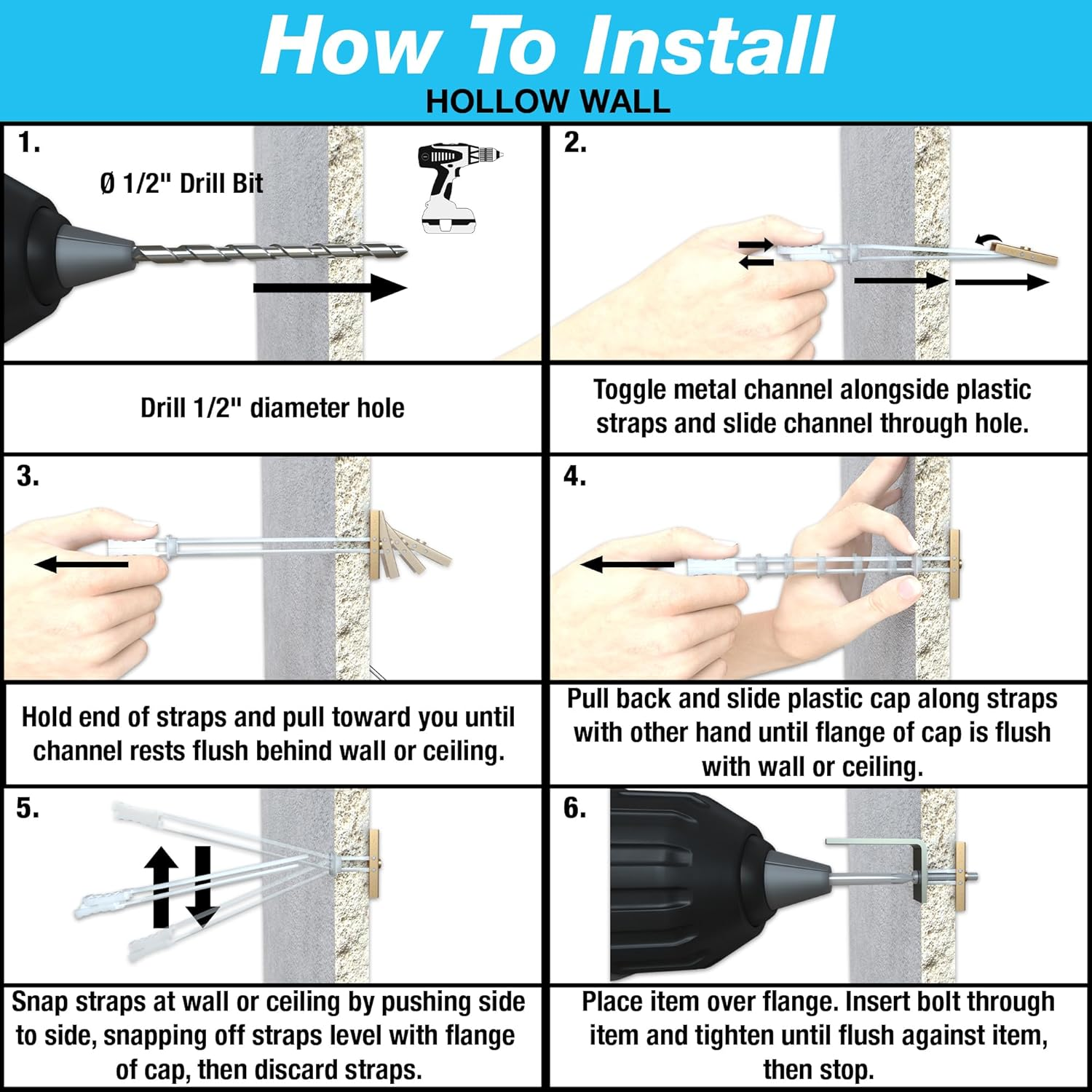 TOGGLER SNAPTOGGLE BB Toggle Anchor with Bolts, Zinc-Plated Steel Channel, Made in US, 3/8" to 3-5/8" Grip Range, for 1/4"-20 UNC Fastener Size (Pack of 10) image number 6