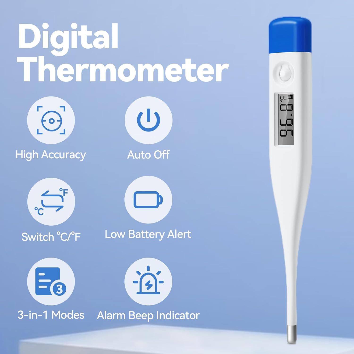 Berrcom Digital Thermometer for Adults and Kids, Oral and Underarm Thermometer for Fever C/F Switchable Rectal Thermometer for Babies with Fever Alarm image number 5
