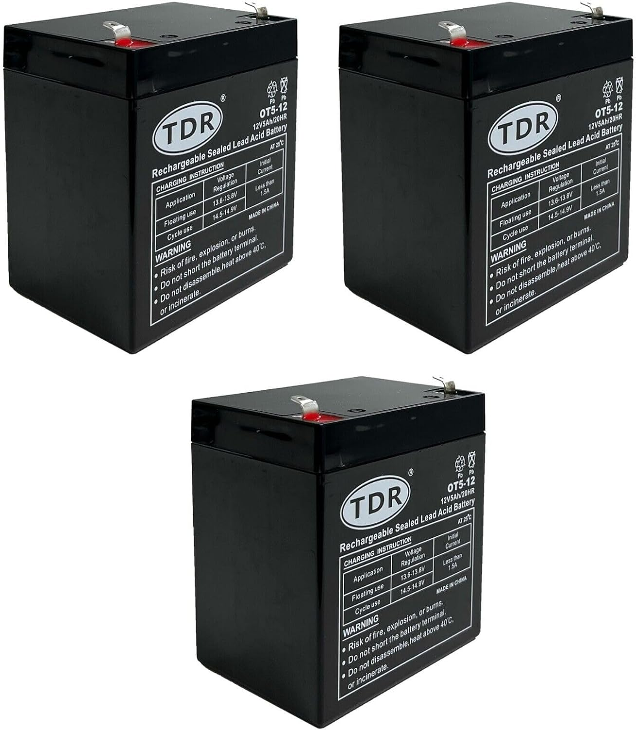 TDR 3Pcs OT5-12 12V 5Ah Sealed Lead Acid SLA Compact Battery Scooters Golf Carts Dust Collectors Mowers Alarm Systems Marine Equipment Power Tools image number 4