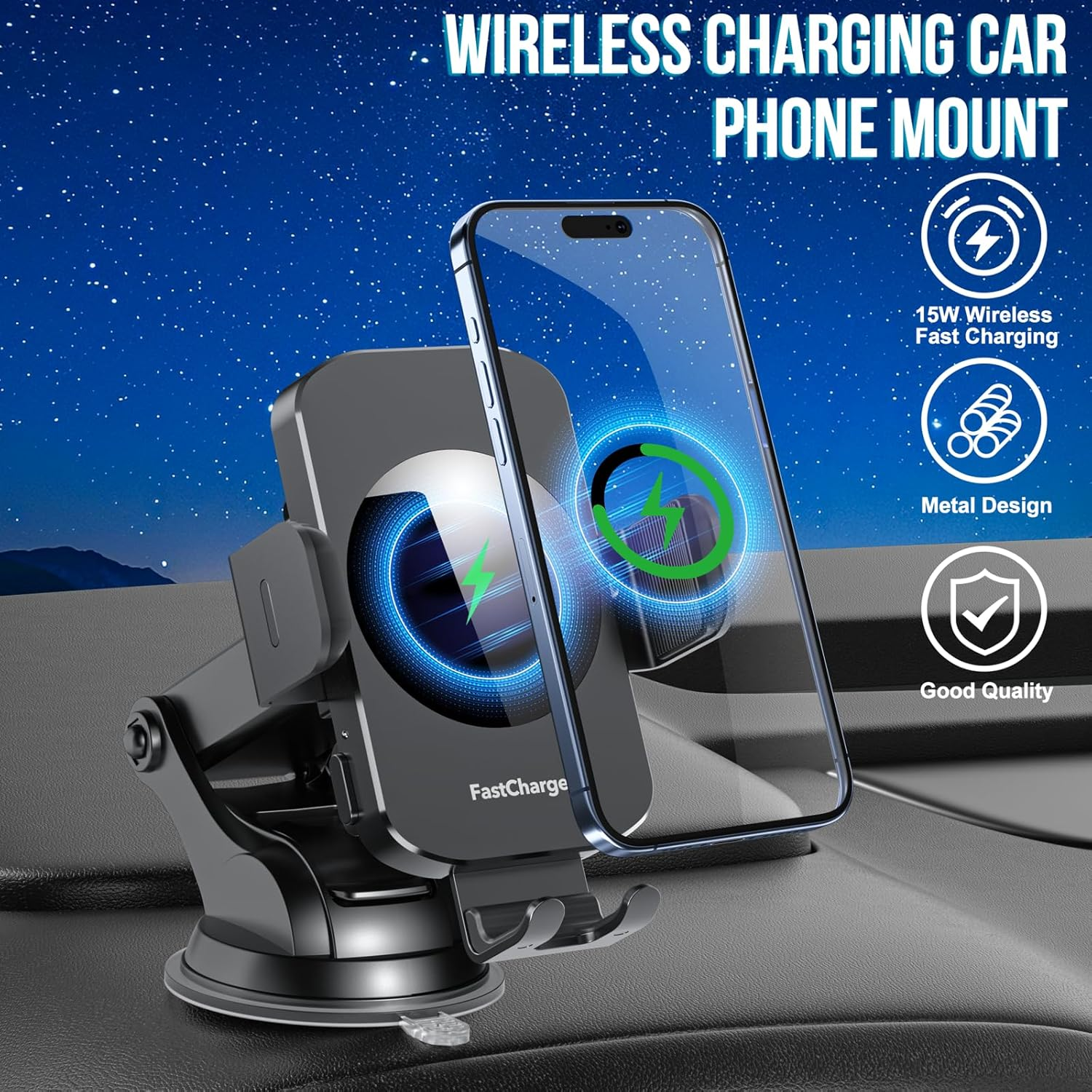 Wireless Car Charger, Fast Charging 15W Auto Clamping Car Charger Phone Holder Phone Mount for Iphone16 15 14 13 12 11 Pro Max Xs, Samsung Galaxy S24 Ultra S23 S22 S21 S20 S10+ Note 9, Etc image number 4