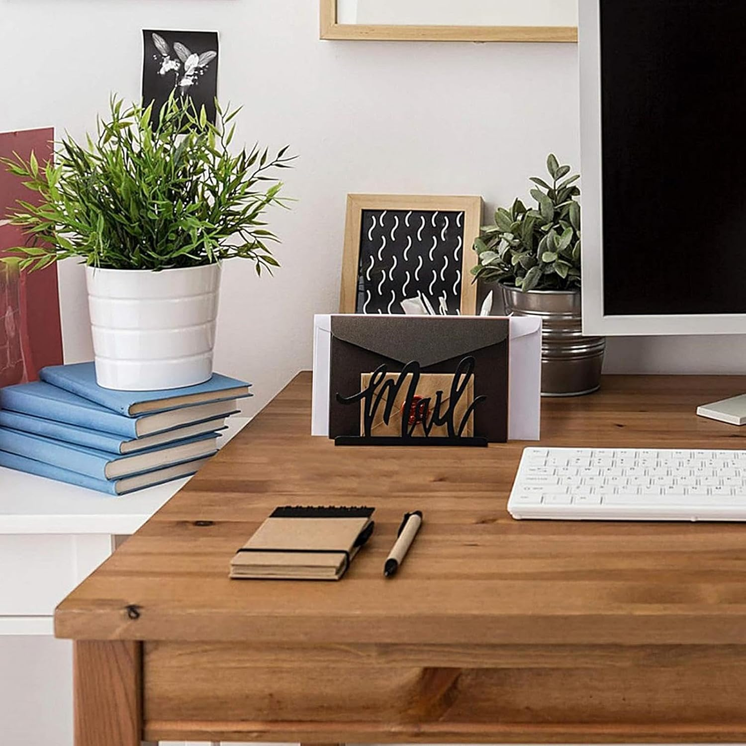 Letter Holder, Desk Mail Organizer Cutout Design, Vertical Display Slots, Desktop File Rack, Postcard Storage for Keeping Desk Tidy, Offices and Home Organization image number 1