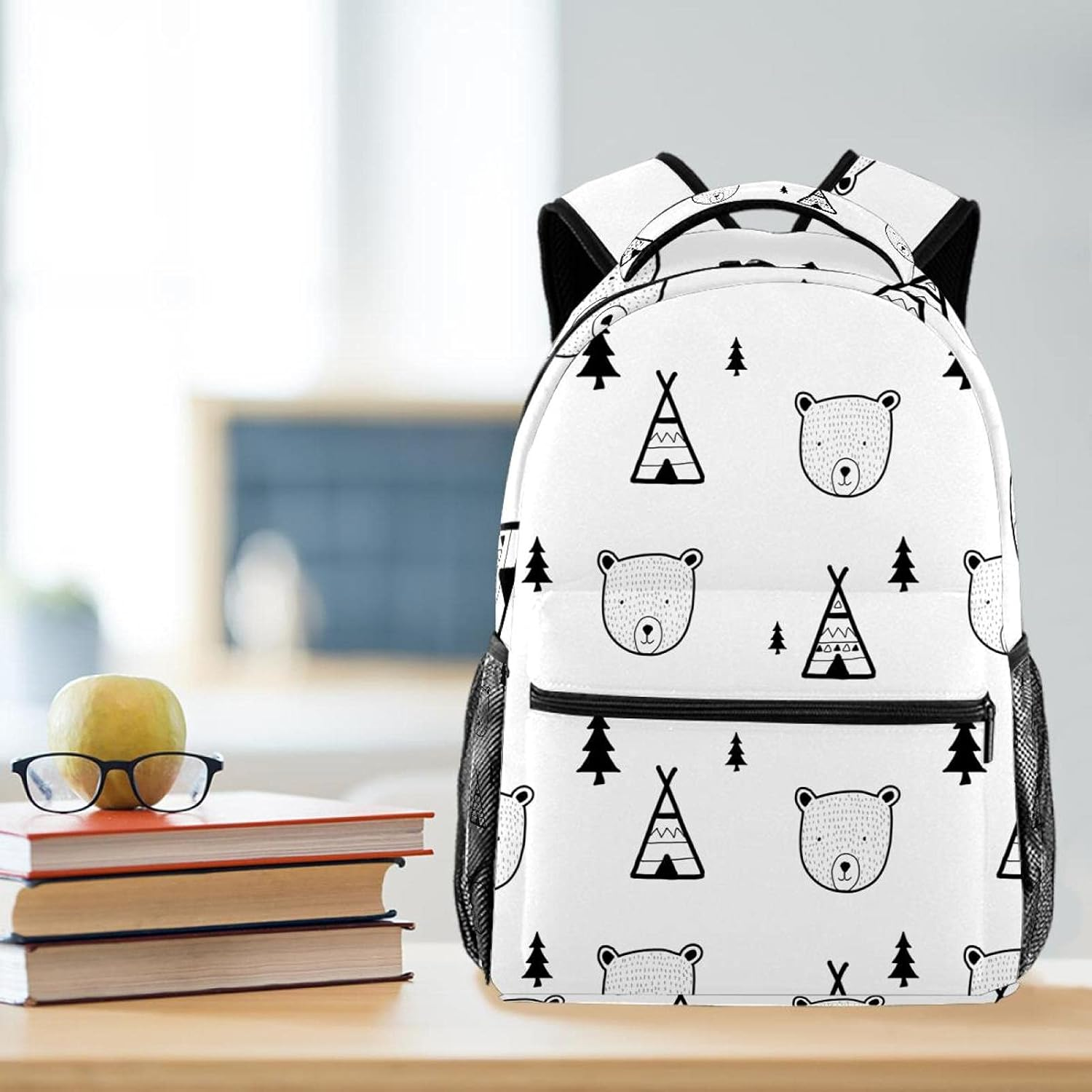 Bear Head Pattern Backpack Students Shoulder Bags Travel Bag College School Tote Backpacks image number 5