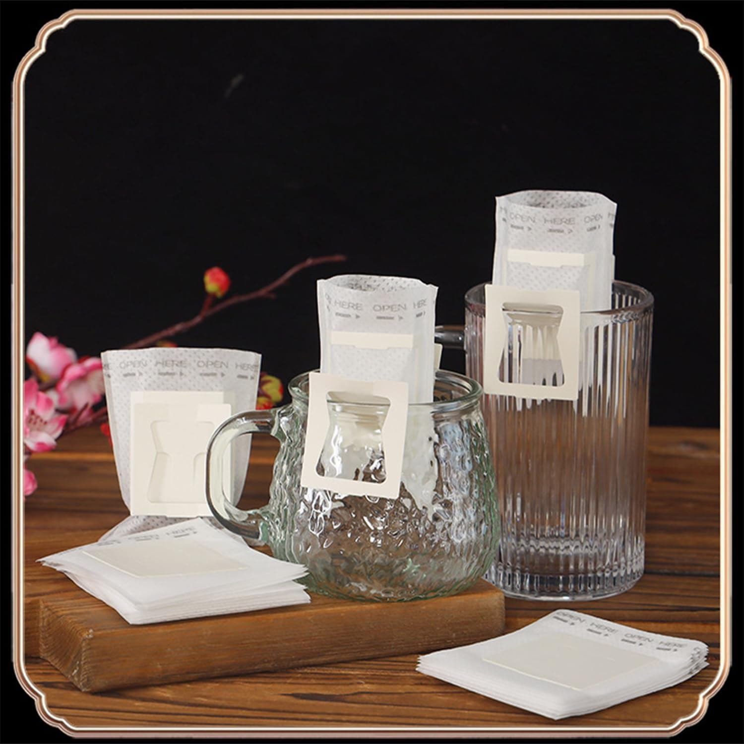 100Pcs Portable Coffee Filter Paper Bag, Hanging Ear Drip Coffee Bag, Single Serve Disposable Drip Coffee Filter Bag for Travel, Camping, Home, Office Daily, House image number 1