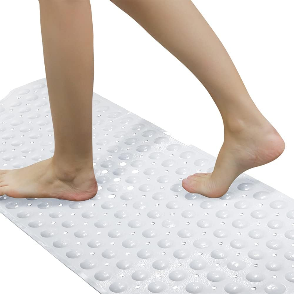 Extra Long Non-Slip Bath & Shower Mat (100Cm X 40Cm), Soft PVC Antibacterial Bathmat for Tub with Drain Holes, Quick-Dry, Secure Safety Mat for Elderly, Kids, Adults, Machine Washable (White) image number 1