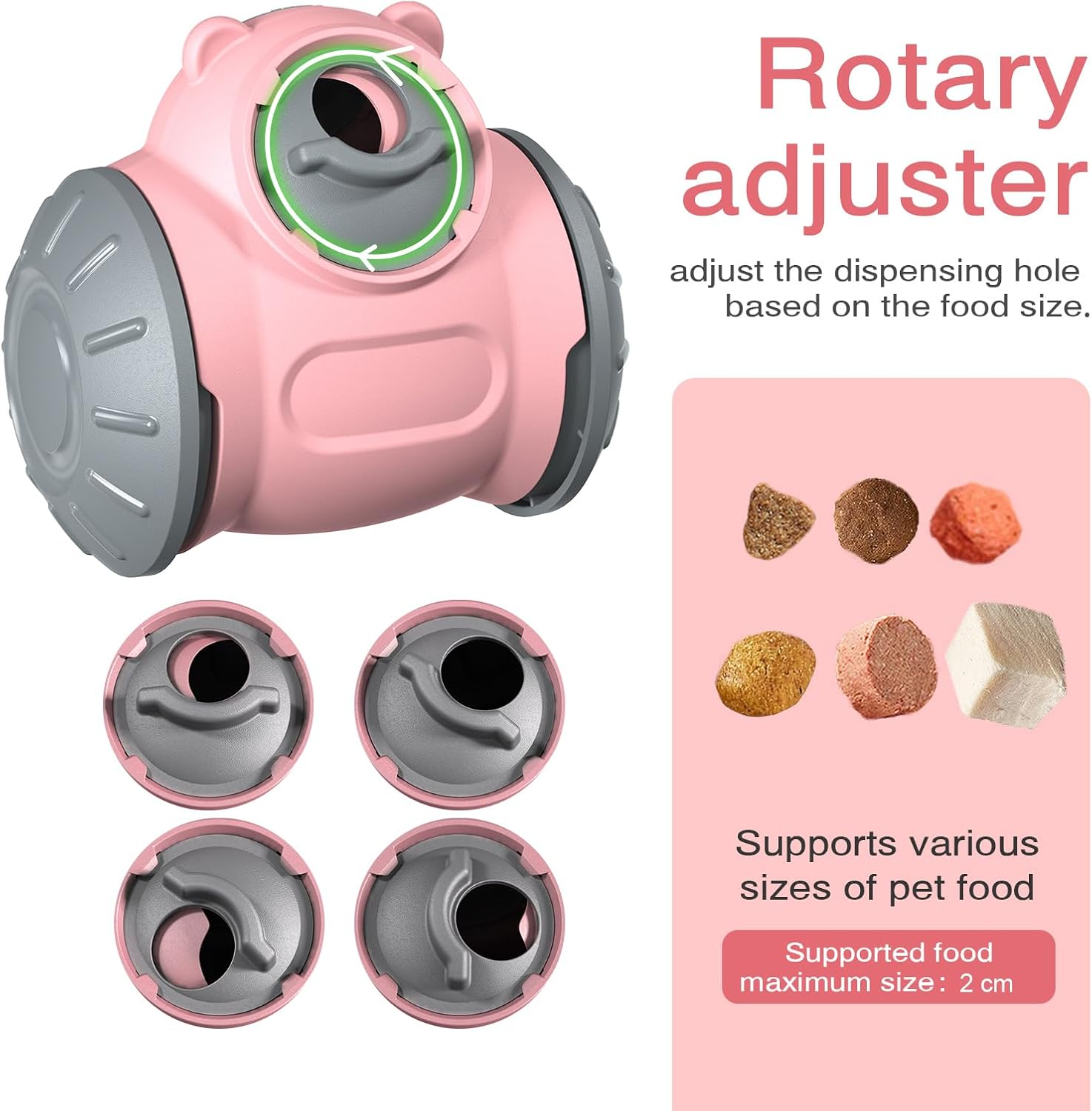 Pet Treat Dispenser for Cats & Small/Medium Dogs - Interactive Puzzle Feeder Toy with Adjustable Slow Food Dispensing (Pink Bear) image number 3