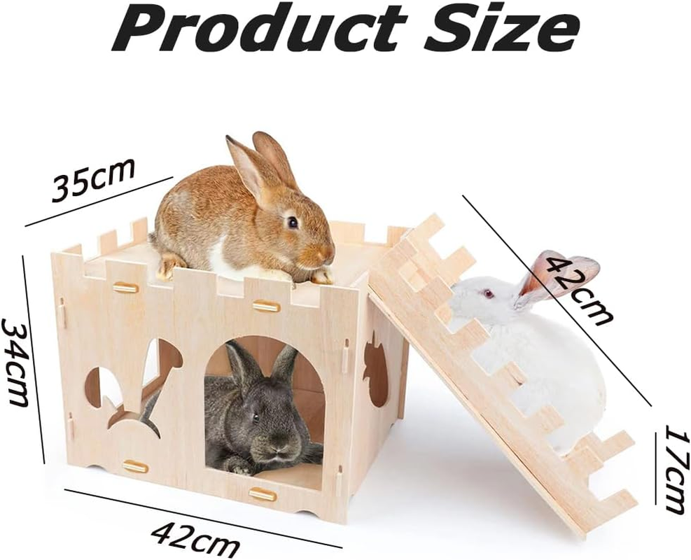 Natural Wooden Rabbit Hutch House with Ladder - Durable & Safe Mini Pet Shelter for Rabbits, Hamsters, Guinea Pigs - 13.7"X16.5"X13.3" - Minimalist Design image number 5