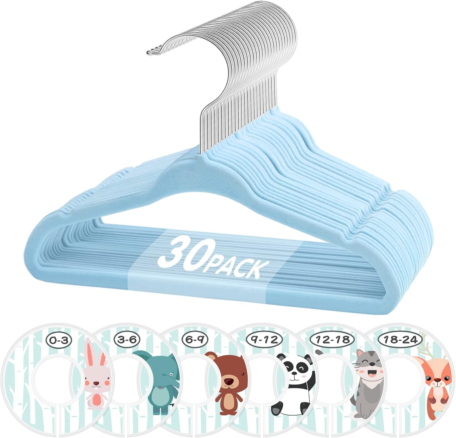 Baby Hangers, VIS'V 11 Inch Pink Velvet Kids Hangers with 6 Pcs Size Dividers Non Slip Nursery Children Closet Clothes Hangers for Infant Toddler Girls & Boys - 30 Pack