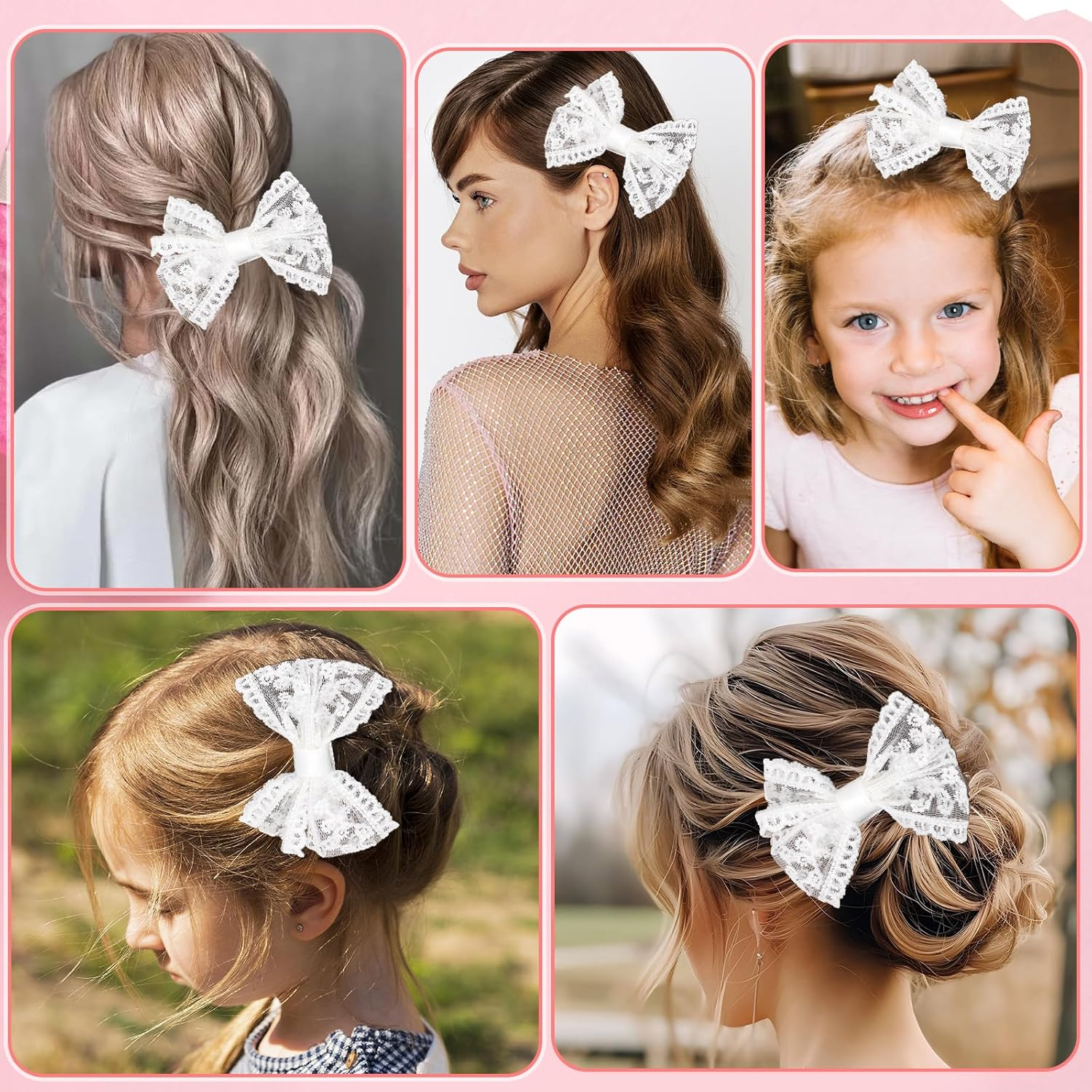 Ouligay 2 Pcs White Hair Bows for Girls, Lace Hair Bow,Small Toddler Bows for Girls Hair,Lace Bows for Hair,Cute Hair Accessories for Fine Hair Birthday Party Dress Decor Accessories image number 2