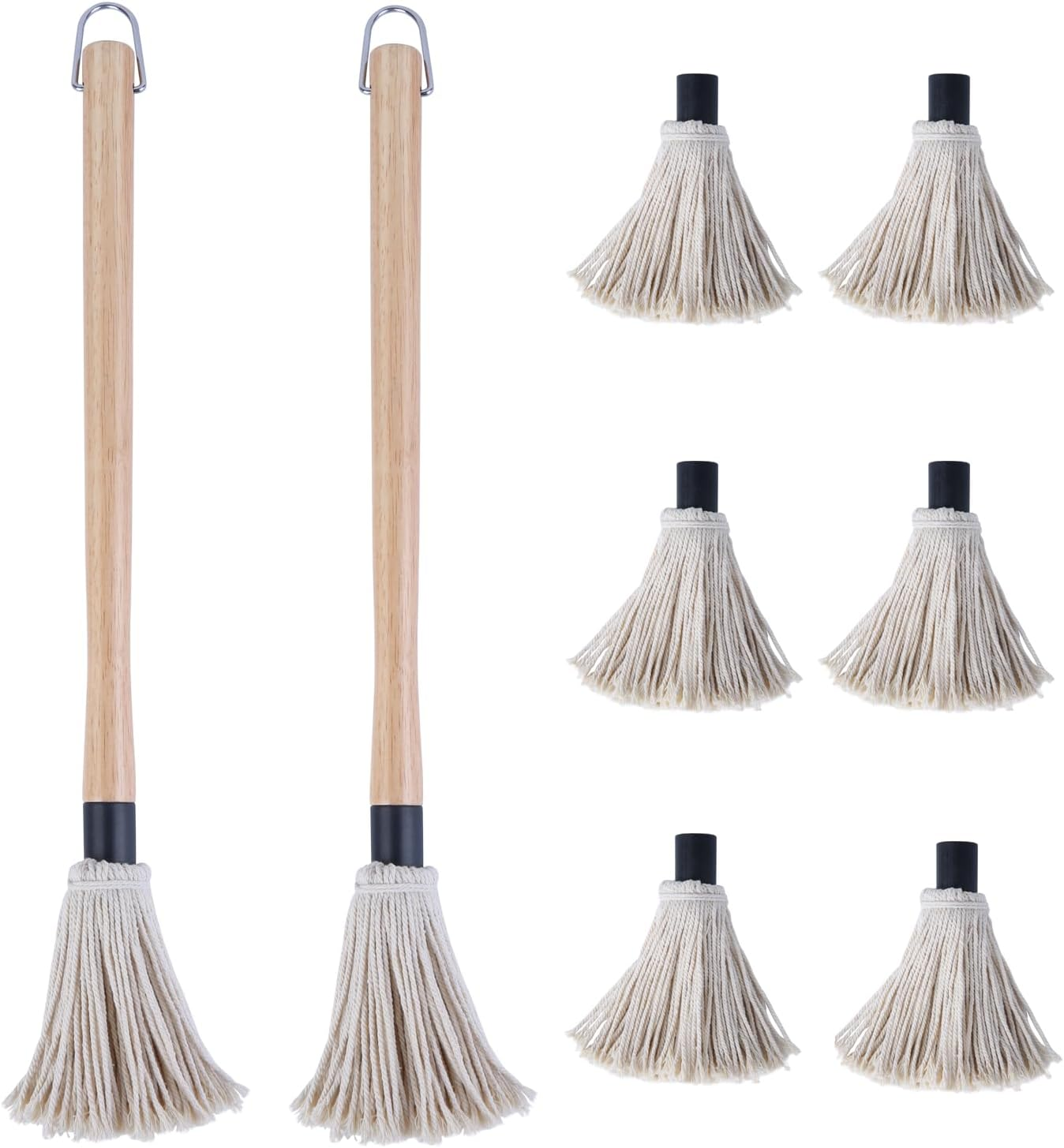 Donxote 18 Inch BBQ Mop Brush Set of 2, with 6 Extra Replacement Heads, Wooden Long Handle Cotton Head Mopping Basting Grill Sauce Perfect for Grilling Smoking Steak Marinade or Glazing image number 6