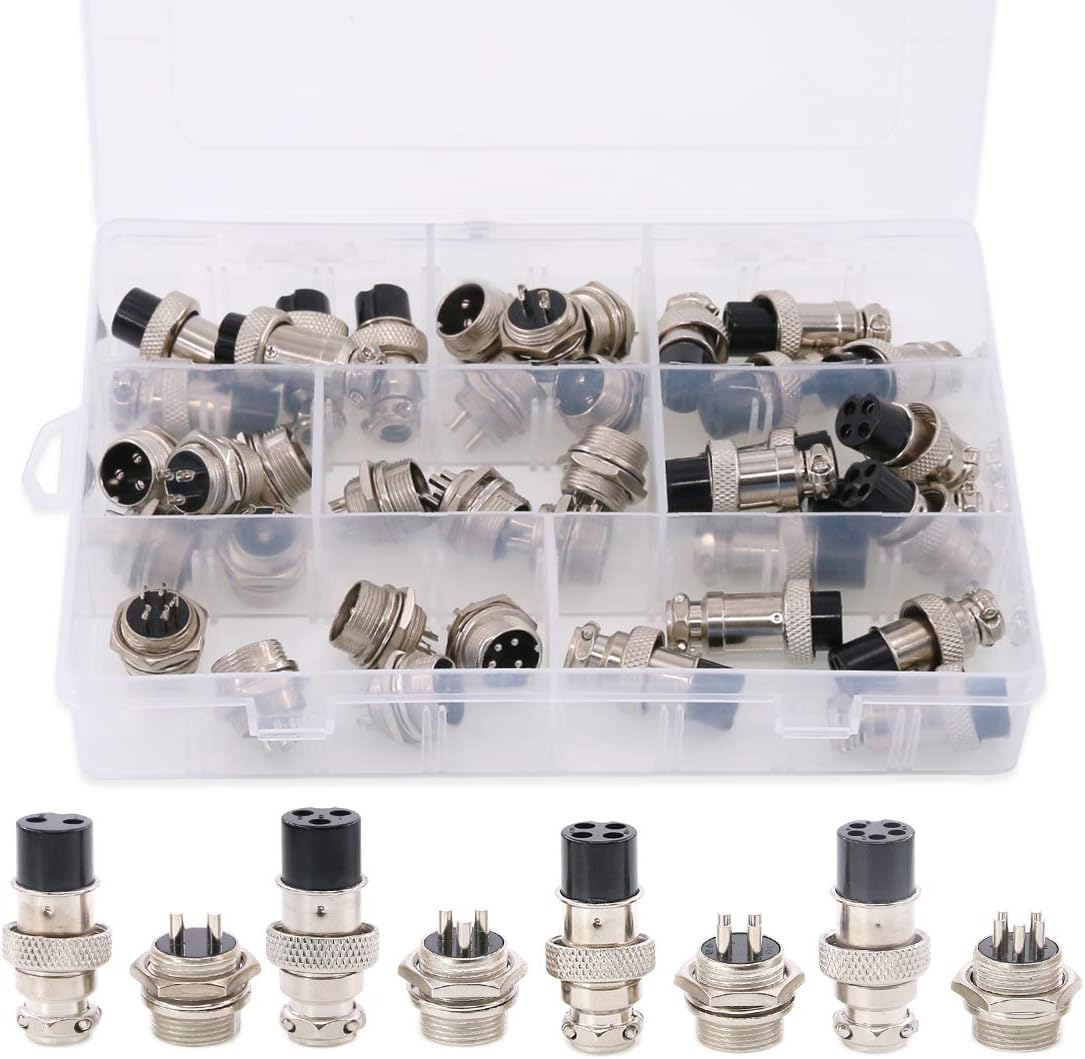 Hilitchi 40-Pieces 2 3 4 5 Pin 16Mm Thread Male Female Panel Metal Aviation Wire Wire Connector Plug Assortment Kit (2 Pin / 3 Pin / 4 Pin / 5Pin) image number 1