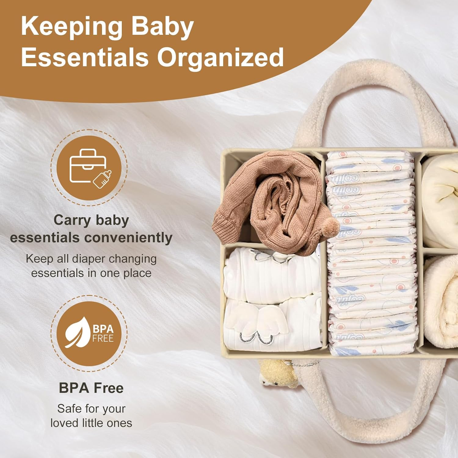 Baby Nappy Caddy Organiser, Large Diaper Caddy Organizer for Wipes and Diapers, Portable Organizer for Changing Table, Car, Travel Pink - Green image number 3