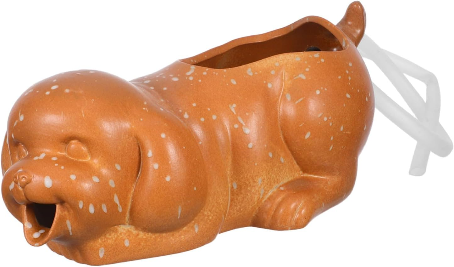 HANABASS Ceramic Dog Fountain Spitter Water Feature for Aquarium and Garden Decor Indoor Outdoor Tabletop Waterfall with Plant-Friendly Design Fish Tank Running Water Statue for Enhanced