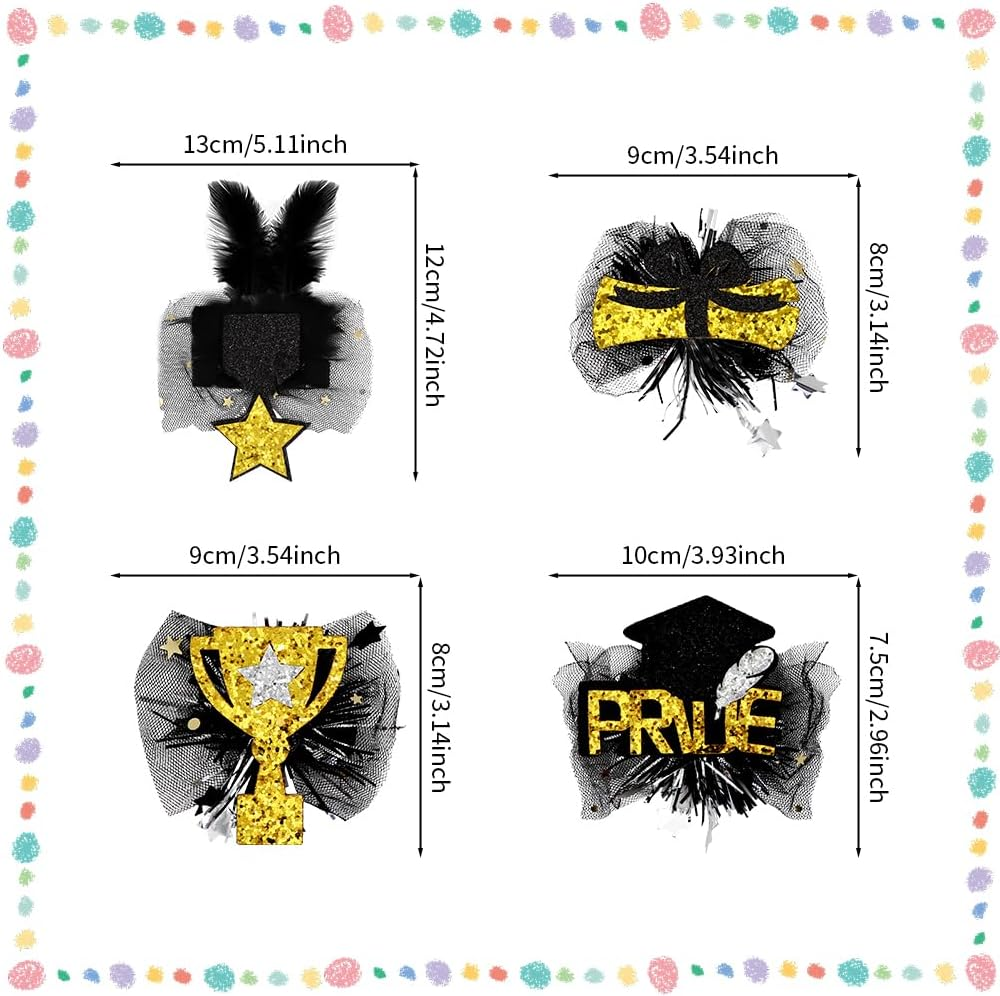 4 Pack Graduation Hair Clips Black with Gold and Silver Hair Accessories Graduation Cap Star Glitter Sequins Hair Clip Crocodile Clip for 2024 Graduation Party Decoration image number 5