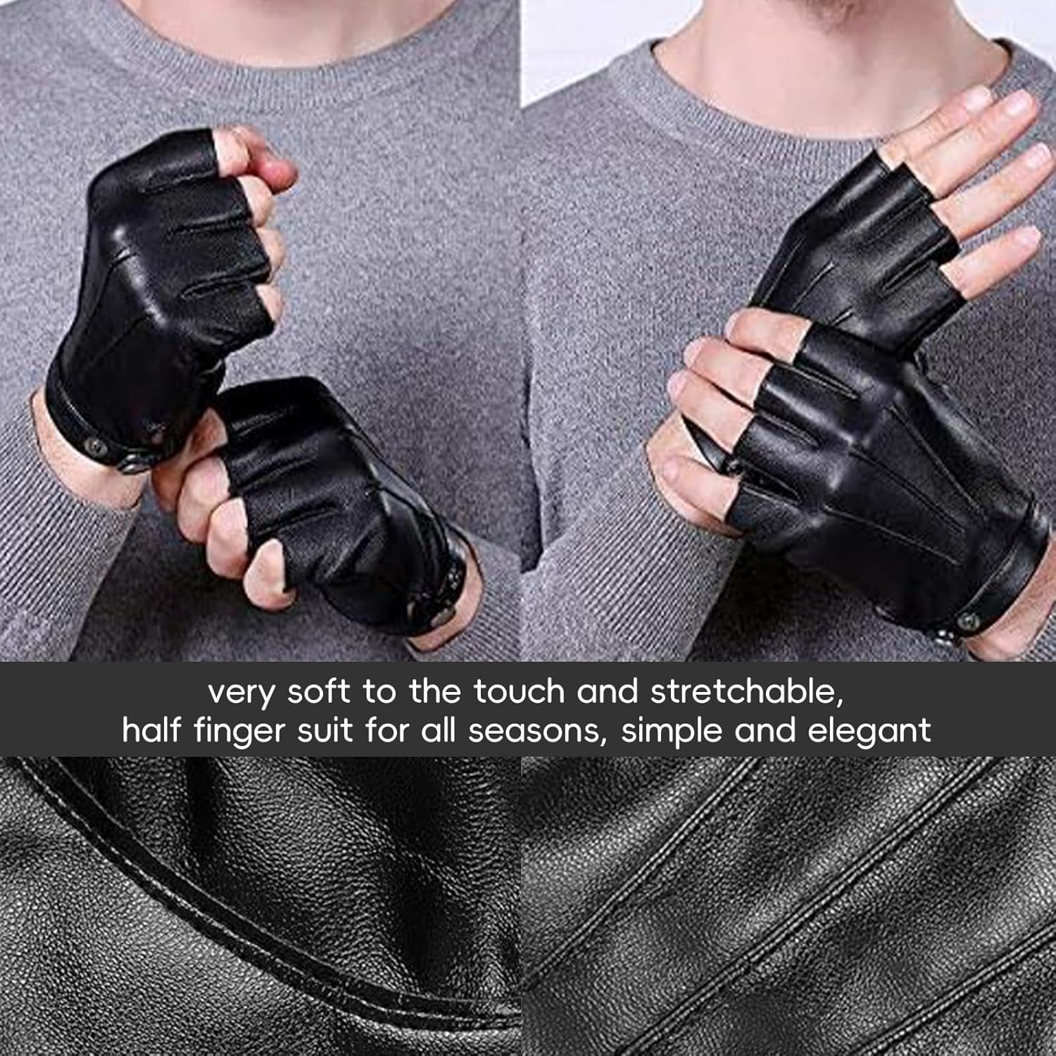 Xlihdzum Fingerless PU Faux Leather Gloves, Half Finger Outdoor Sport Glove - Black Gloves Costume Fingerless, Black Biker Punk for Festivals, and Cosplay Events, Women and Men image number 3