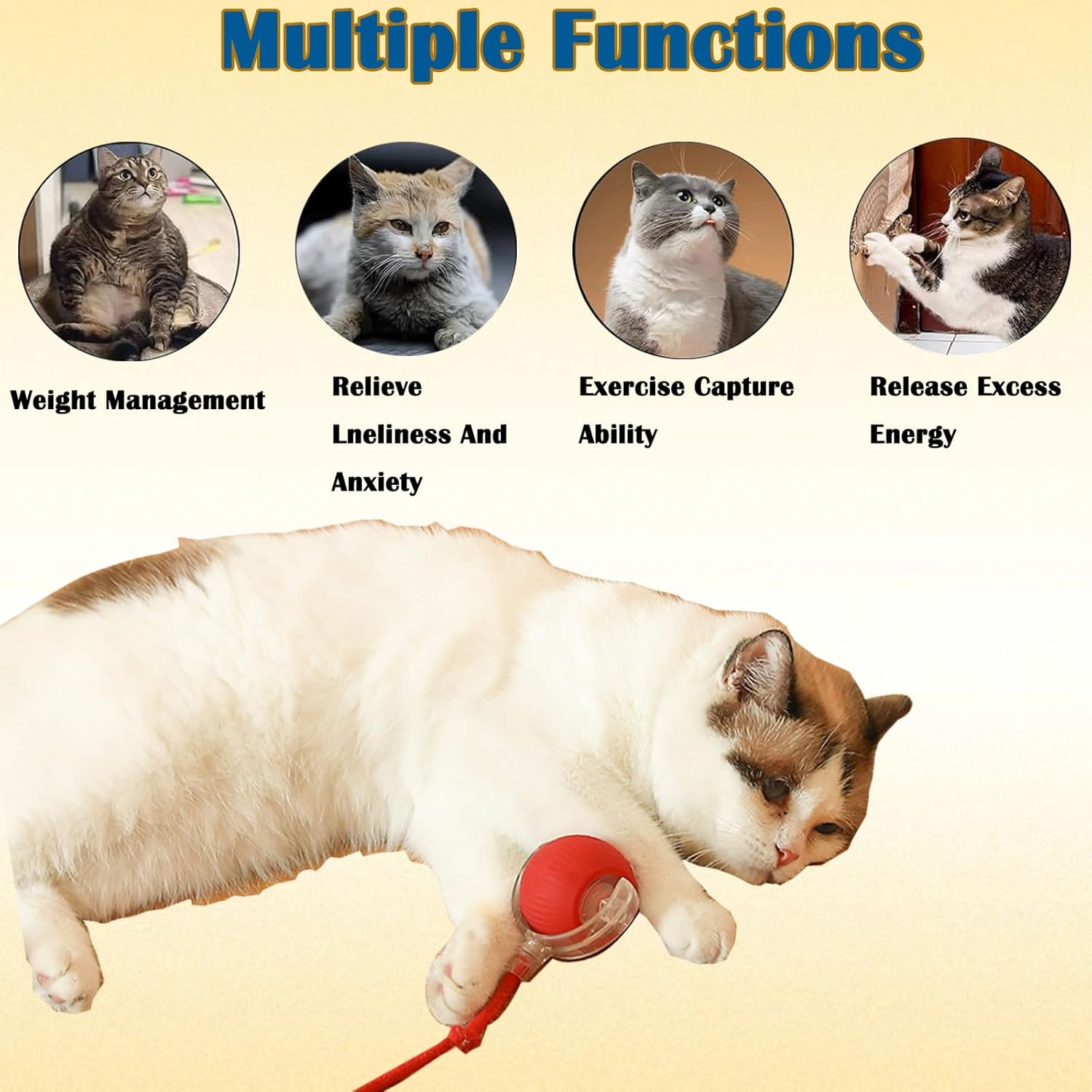 Interactive Pet Ball Toy,Automatic Rolling for Indoor Cat Ball,Rechargeable Silicone Premium Self Rotating Ball for Cats Dogs,Green - Red image number 3