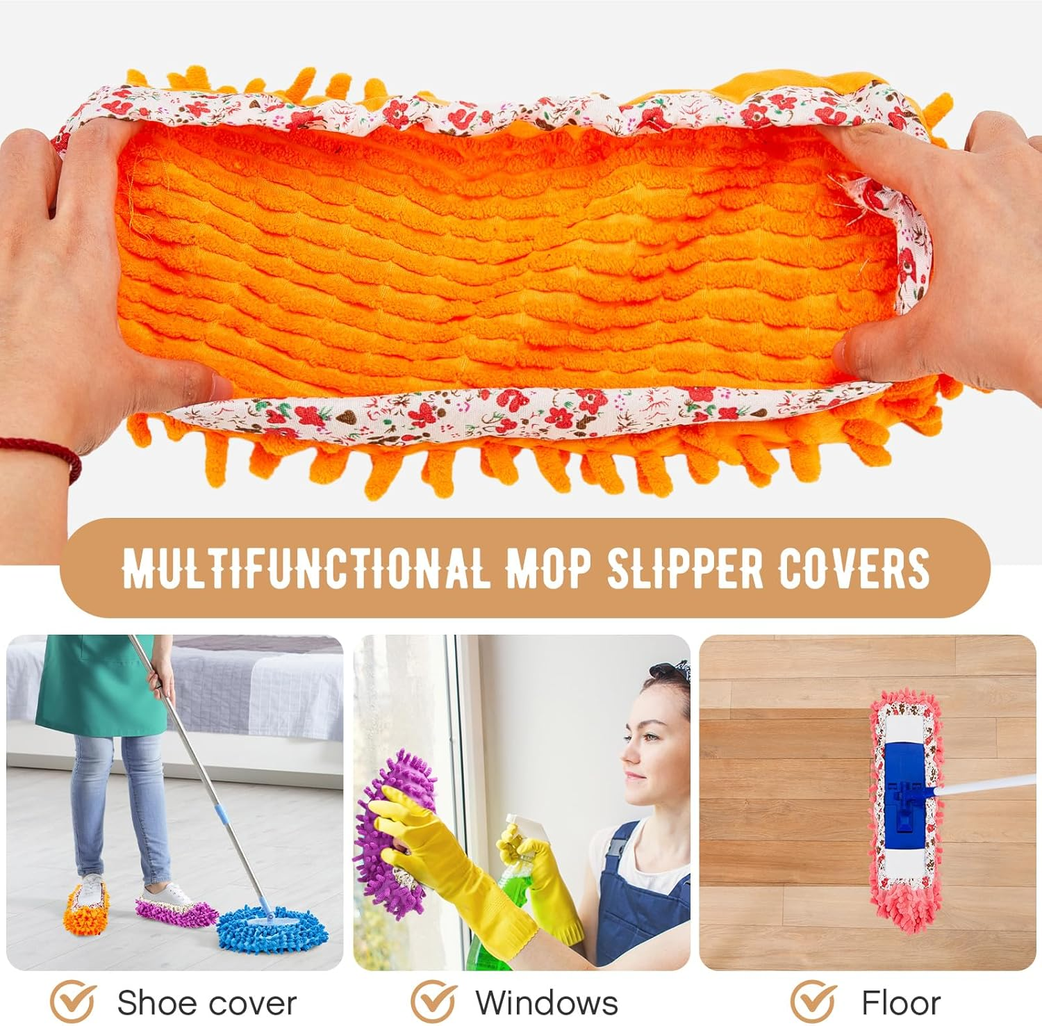 Toulite 10 Pcs 5 Pairs Mop Slippers Shoes for Floor Cleaning Washable Reusable Duster Slippers Microfiber Cleaning Socks for Cleaning Men Women Sweeper Floor Cleaning Tools for House, 5 Colors, Pink, Blue, Green, Purple, Orange, One Size image number 5