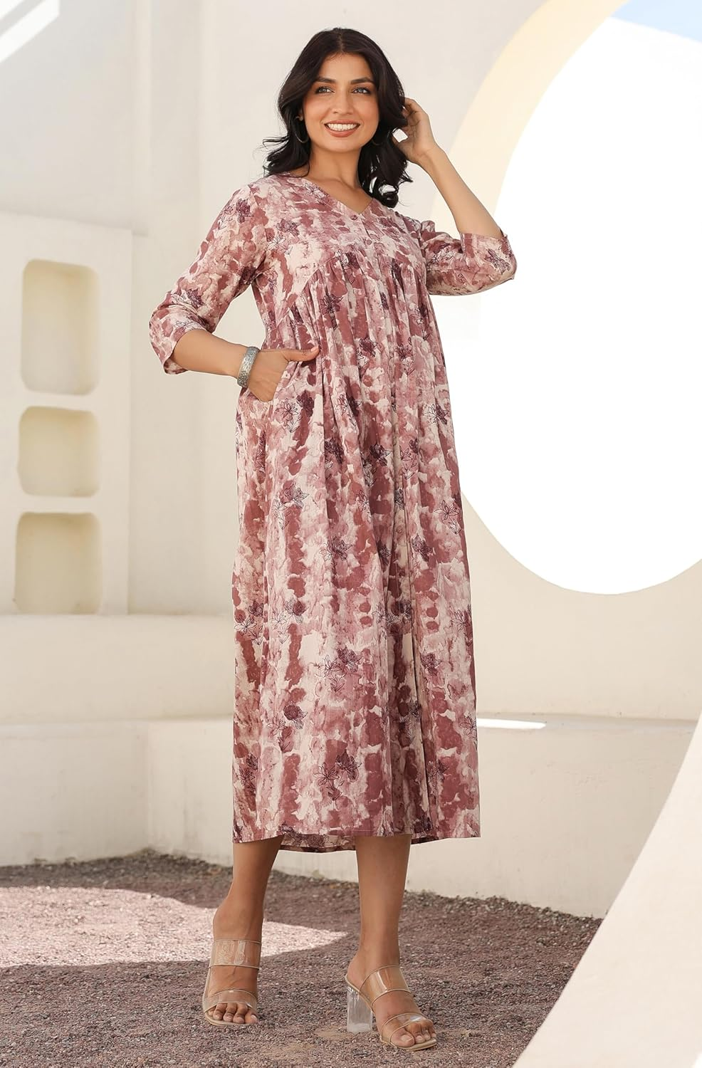 Janasya Maternity Nursing Dress with Breastfeeding Feature for Pre and Post Pregnant Women image number 5