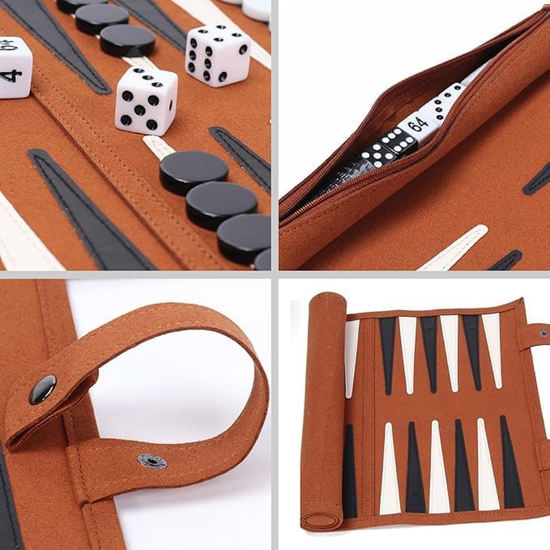 Backgammon Set, Roll up Travel Backgammon Board Game for 2 Players, Luxury Leather Classic Backgammon Set for Board Game(Brown) image number 6