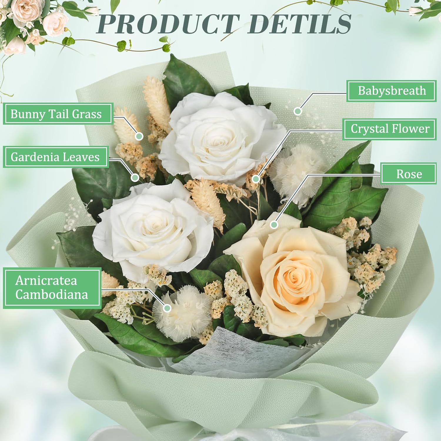 Bloom&lsquo;S Diary Preserved Flower Bouquet, Long Lasting Forever Roses Bouquet, Gift, Valentine'S Day, Mother'S Day, Anniversary, Birthday image number 3