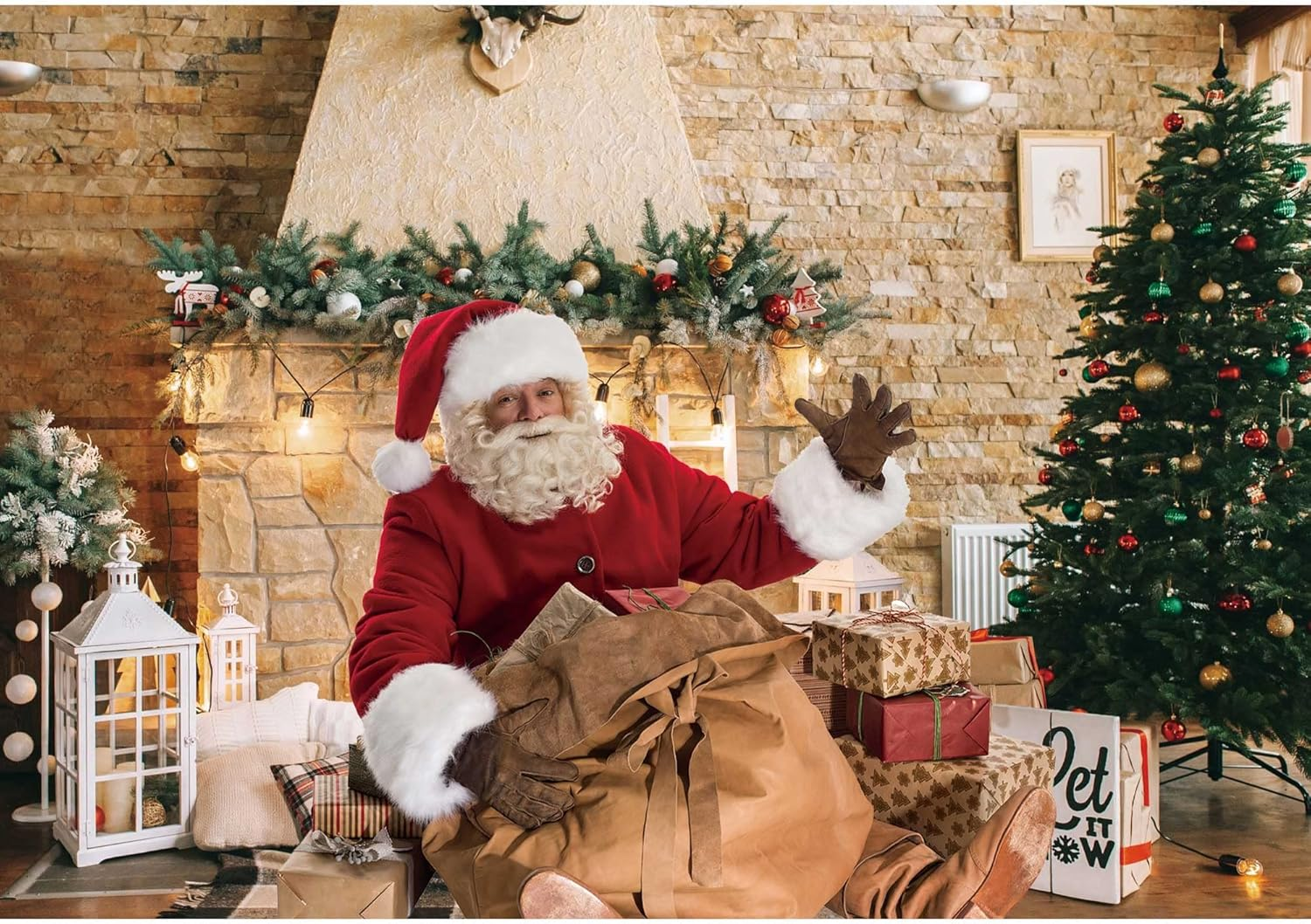 7X5Ft Christmas Fireplace Theme Backdrop for Photography Christmas Tree Decorations for Xmas Party Supplies Background Pictures Banner Photo Studio Decor Booth Props