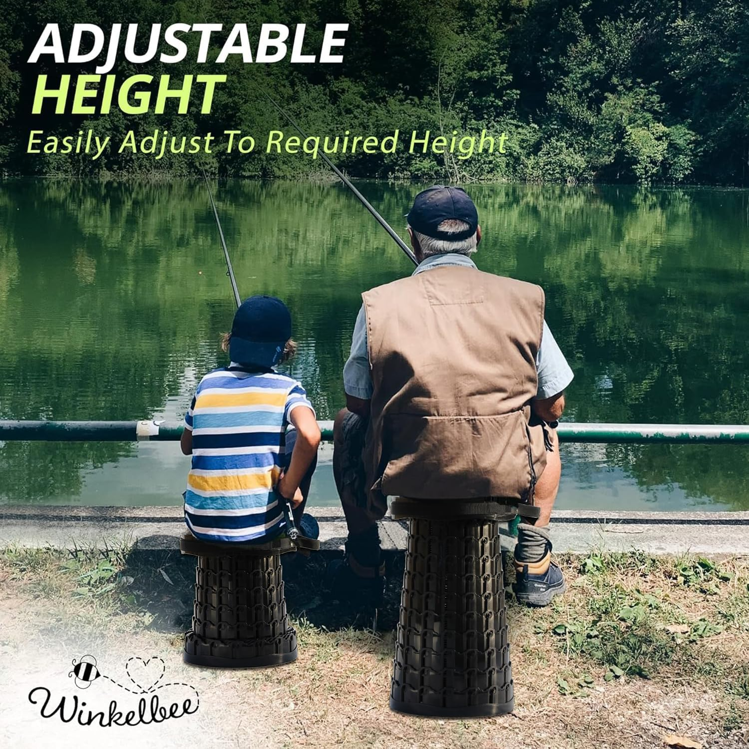 ALEVMOOM Upgraded XXL Collapsilbe Stool with Cushion,More Sturdy and Height 50Cm,D30Cm,Portable and Lightweight Adjustable Telescoping Stool for Camping Hiking BBQ Max Loading 1000Ibs - Green Verdant image number 7