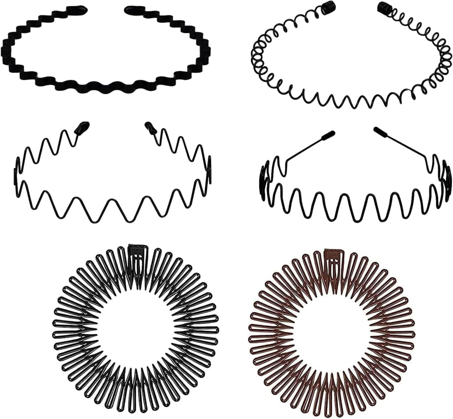 Pack of 4 Metal Headbands, 2 Pieces Full Circle Stretch Headband Unisex, Black Wave Metal Headband, Comb Flexible Plastic for Outdoor Sports Yoga image number 5