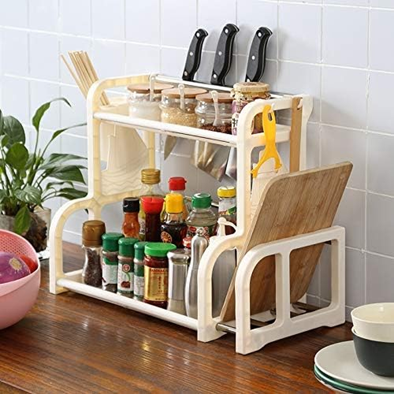 Kitchen Shelf Two Floor Multi-Functional Storage Knife Holder(Brown) Kitchen Shelf (Color : White) image number 2