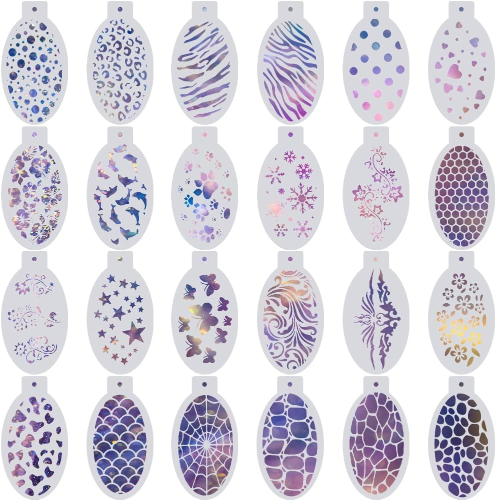GORGECRAFT 24 Styles Reusable Face Paint Stencils Plastic Body Drawing Flower Snowflake Fish Star Tattoo Painting Makeup Temporary Tracing Body Template for Holiday Halloween Party Makeup Art Crafts