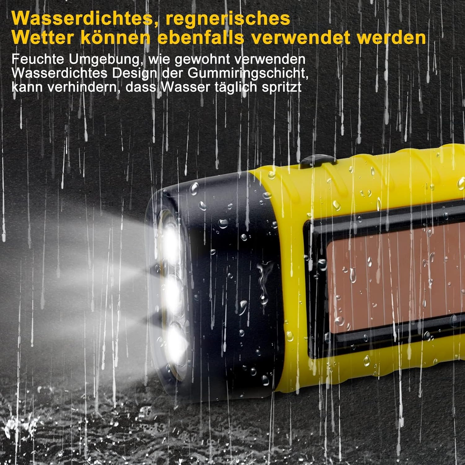 Hand Crank Torch, Rechargeable LED Flashlight 2Pcs Solar LED Flashlight Hand Crank Torch Waterproof Emergency Light Outdoor Portable Camping (2 Pieces, Yellow) image number 5