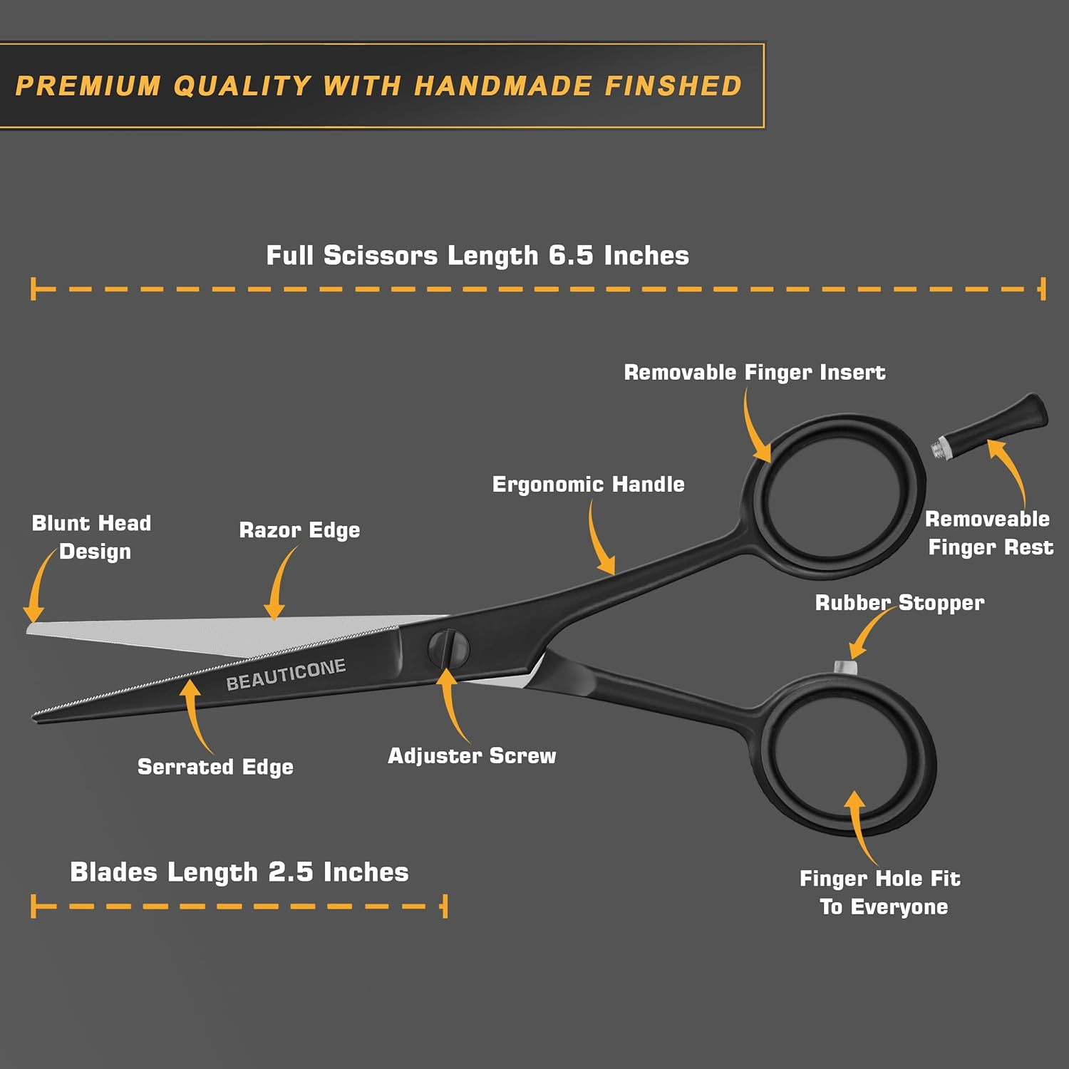 BEAUTICONE &reg; Hair Cutting Scissors - High Carbon SS 6.5" Professional Barber-Grade Salon Shears with Serrated & Razor Edge - Black Premium Gift Box with Leather Pouch & Extra Accs - Ultra Lightweight image number 4