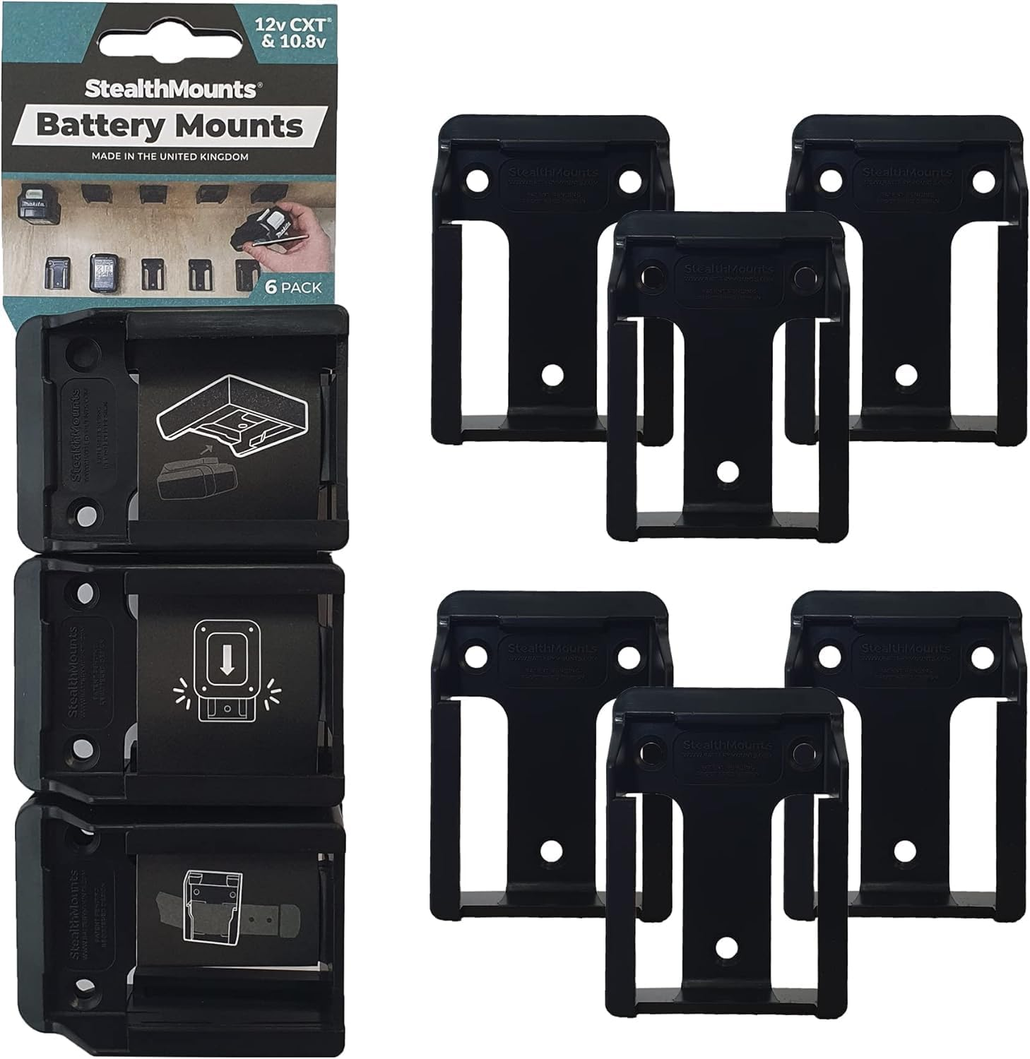 Stealthmounts Battery Holder Compatible with Makita 12V CXT (6 Pack) - Black | Stealthmounts Battery Mounts | Made in the UK image number 4