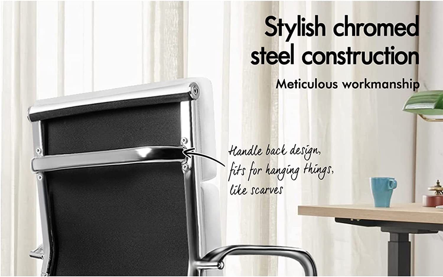 ALFORDSON Office Chair with Height Adjustable SGS Listed Gas Lift, PU Leather Home Ergonomic Desk Chair with Removable Armrest Cover, Padded Computer Chair for Gaming, Max 150Kg(Mid Back Esmae White) image number 2