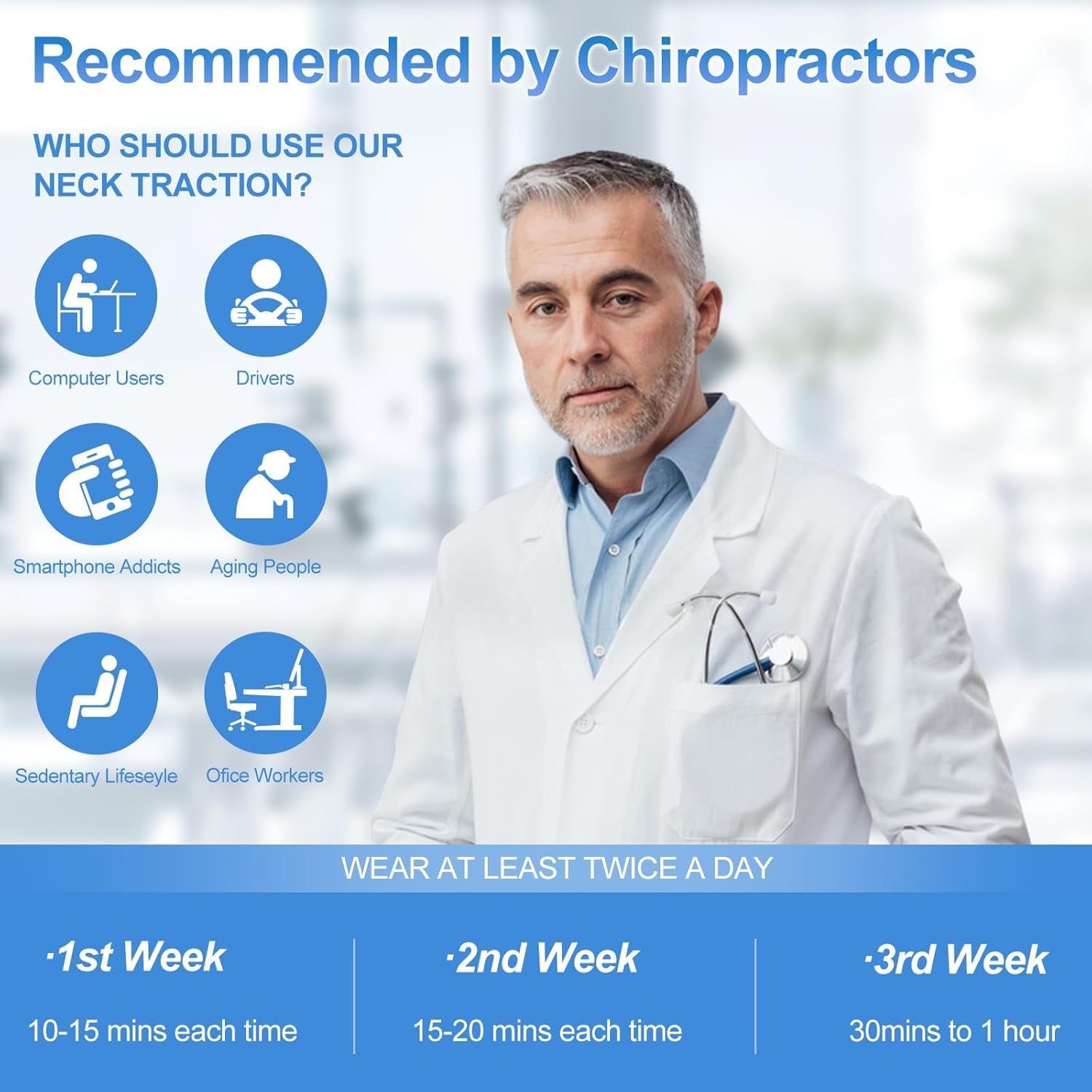 RAFSUN Inflatable Neck Stretcher with Brace - Adjustable Cervical Traction Device for Neck Pain Relief, 3-Layer Decompression Pillow, Washable & Breathable, for Men & Women, Grey