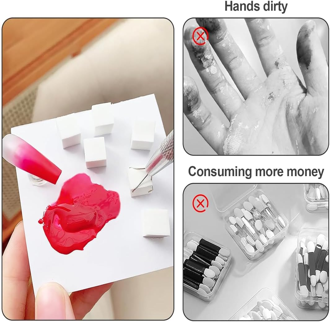 MUNZE Pack of 100 Nail Art Sponges with Metal Gripper, Nail Art Sponge Brush, Manicure Accessories for Nails to Create a Variety of Gradient Nail Art Patterns, Nail Design Accessories Sponge Brush image number 5