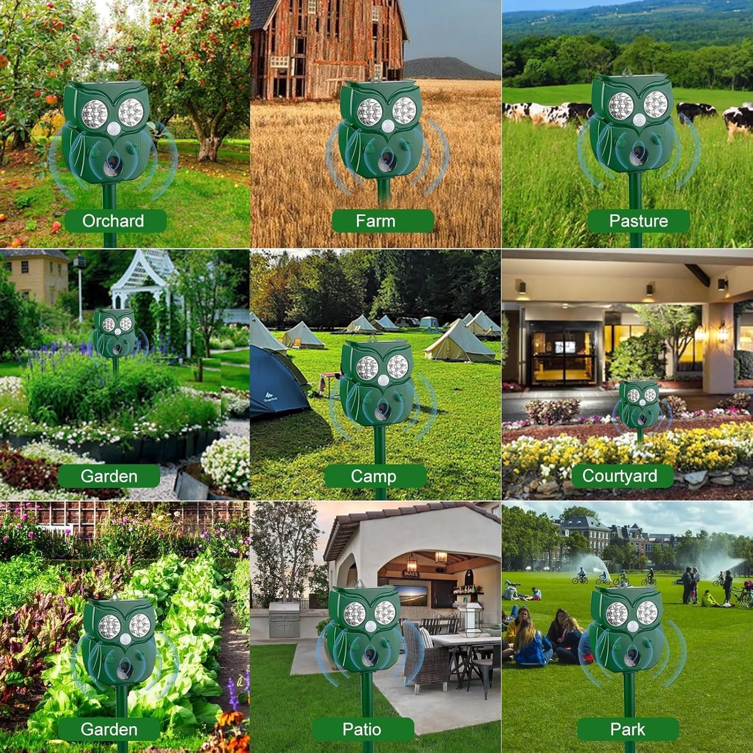 Ausale Solar Powered Animal Ultrasonic Repeller,5 Adjustable Frequencies and Modes, Bird Scarer，Outdoor Weatherproof Ultrasonic Repeller for Garden Frame Lawn (Light Green) image number 1