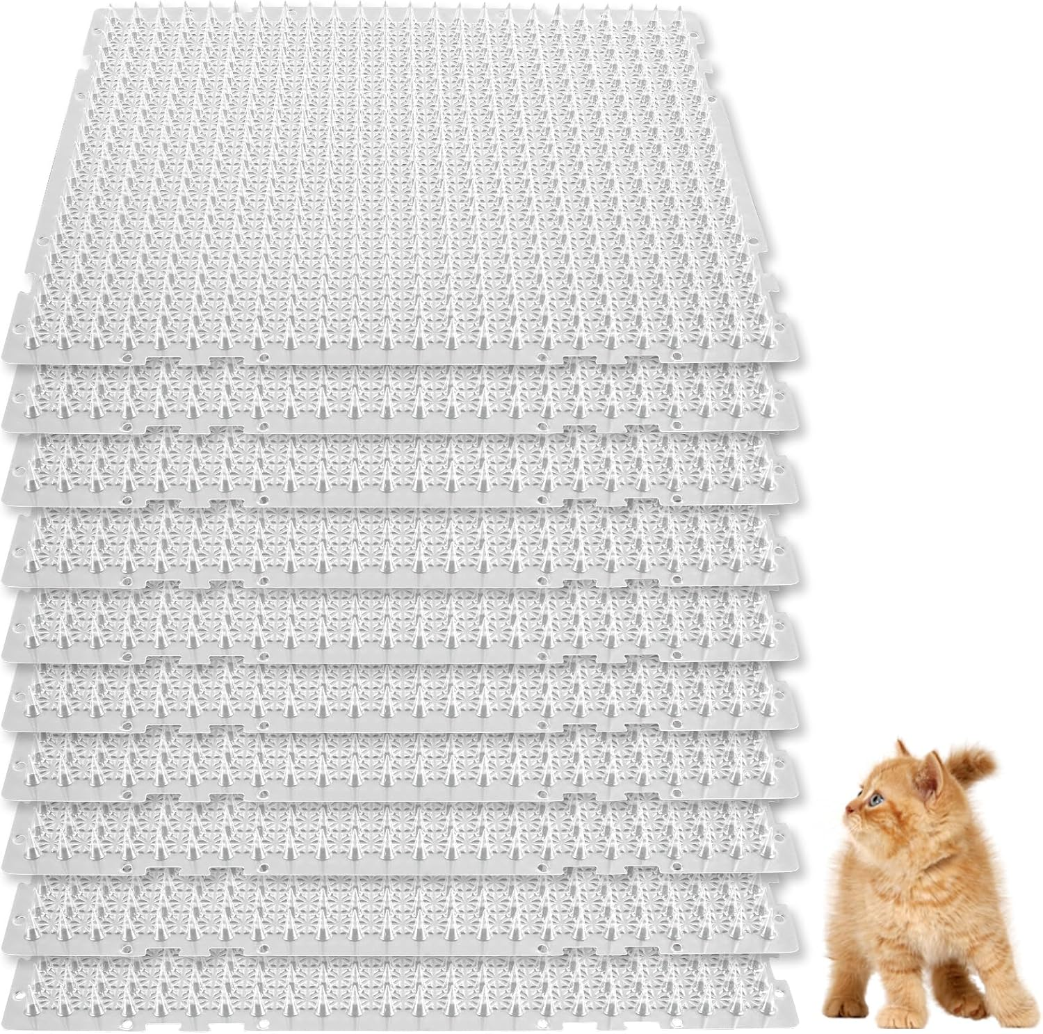 10Pcs Pet Repellent Mat-Anti Cat Mat-Cat Scat Mat with Spikes-Indoor Cat Scat Mat-Spike Mats-Outdoor Cat Scat Mat-Clear Scat Mat Cat Spike Mat Cuttable Scat Mat for Sofa Door Balcony Patio 13&times;16 Inch image number 6