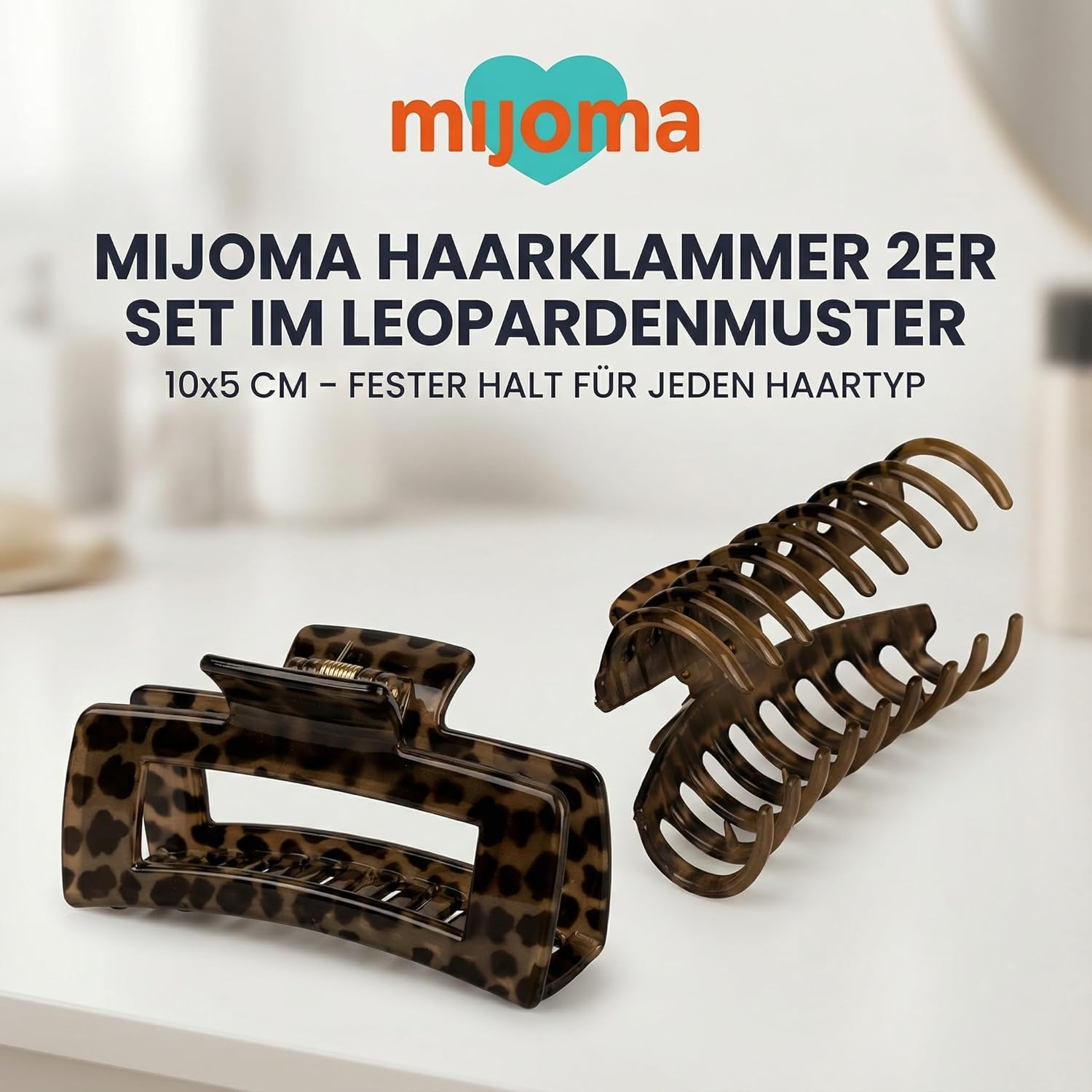 MIJOMA Hair Clips Set of 2 in Leopard Print - Large Hair Clips 10 X 5 Cm for Women & Girls - Stylish Hair Accessories for a Firm Hold for Everyday and Leisure image number 3