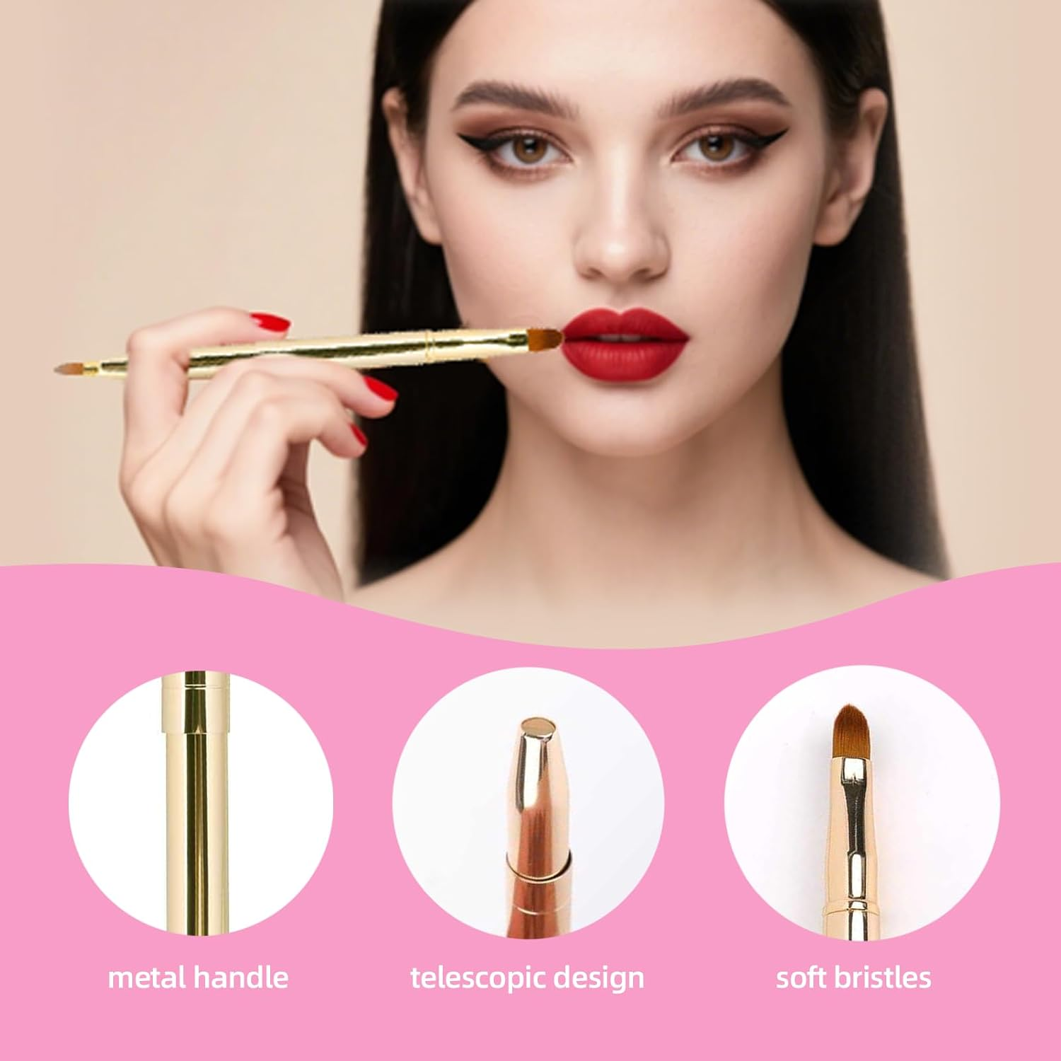 ONBPIY Lip Brush 2 Pack Retractable Double Ended with Cap for Lipstick Gloss Liner Professional Travel Makeup Brush Applicator image number 2