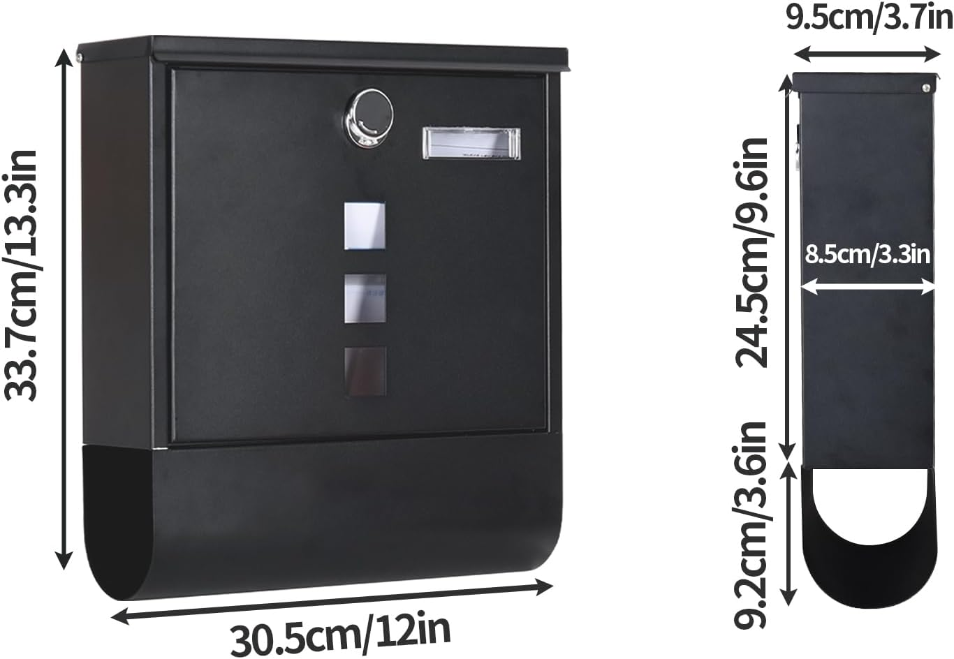 Wall Mounted Letter Post Box: outside Letterbox with Lock and Viewing Window Outdoor Mail Postbox Name Holder Newspaper Compartment 30.5 X 9.5 X 33.7 Cm image number 5