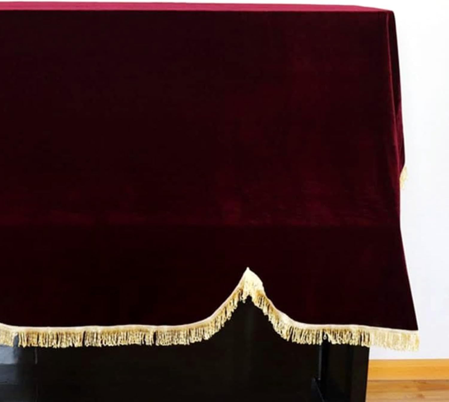Luxury Velvet Upright Piano Half Cover, Beauties Factory Burgundy Red Dust Proof Protection with Tassels Fits Standard Upright Pianos image number 5
