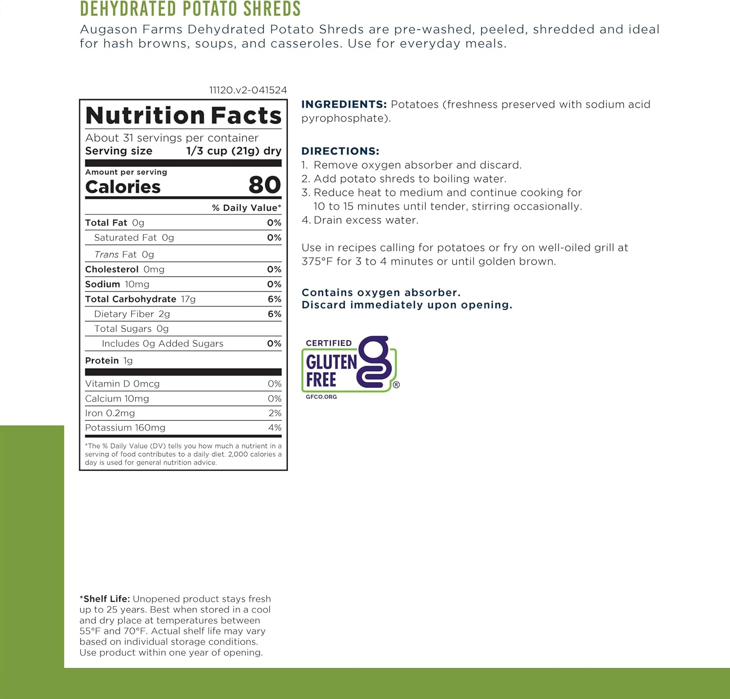 Augason Farms Dehydrated Potato Shreds, 23 Oz image number 3