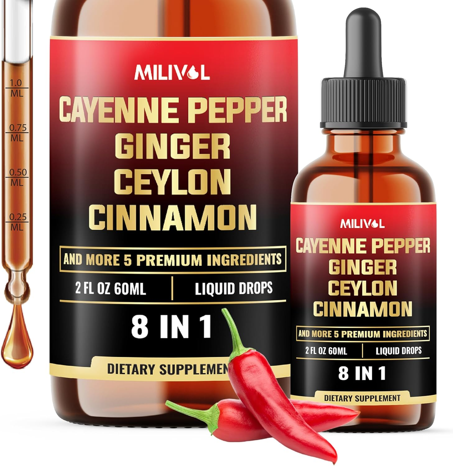 8In1 Cayenne Pepper Liquid Drops with Ginger, Ceylon Cinnamon and 5 More Herbals - Digestion, Circulatory Heath Support - 2 Fl Oz for 2 Months image number 2