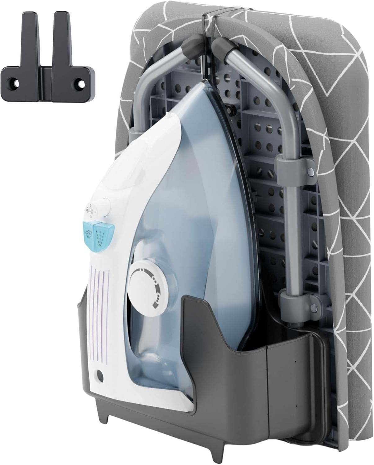 Xabitat Table Top Ironing Board W/Wall Mount | D-Crease | Portable Space Saving Mini Laundry Room Iron Board | Foldable Small Ironing Board with Iron Holder | Grey