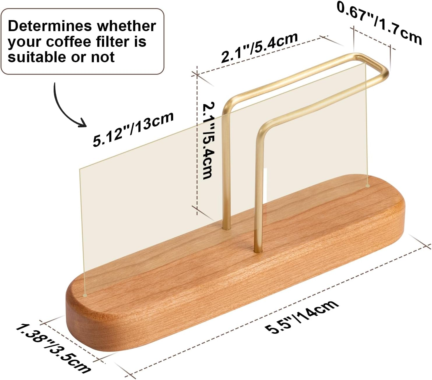 Coffee Filter Holder, Cherry Wood and Brass, V60 Cone Paper Coffee Filters Size 01 and 02, 40Pcs, 1 Count image number 6