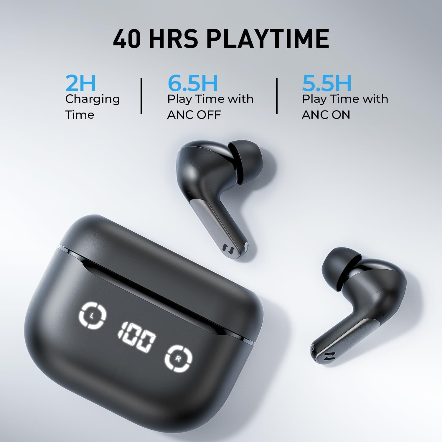 Havit Active Noise Cancelling Wireless Earbuds, Bluetooth 5.4 in Ear Headphones, 3D Bass Stereo Wireless Earphones with 4 ENC Noise Cancelling Mic, 40H Bluetooth Earbuds with LED Display image number 4