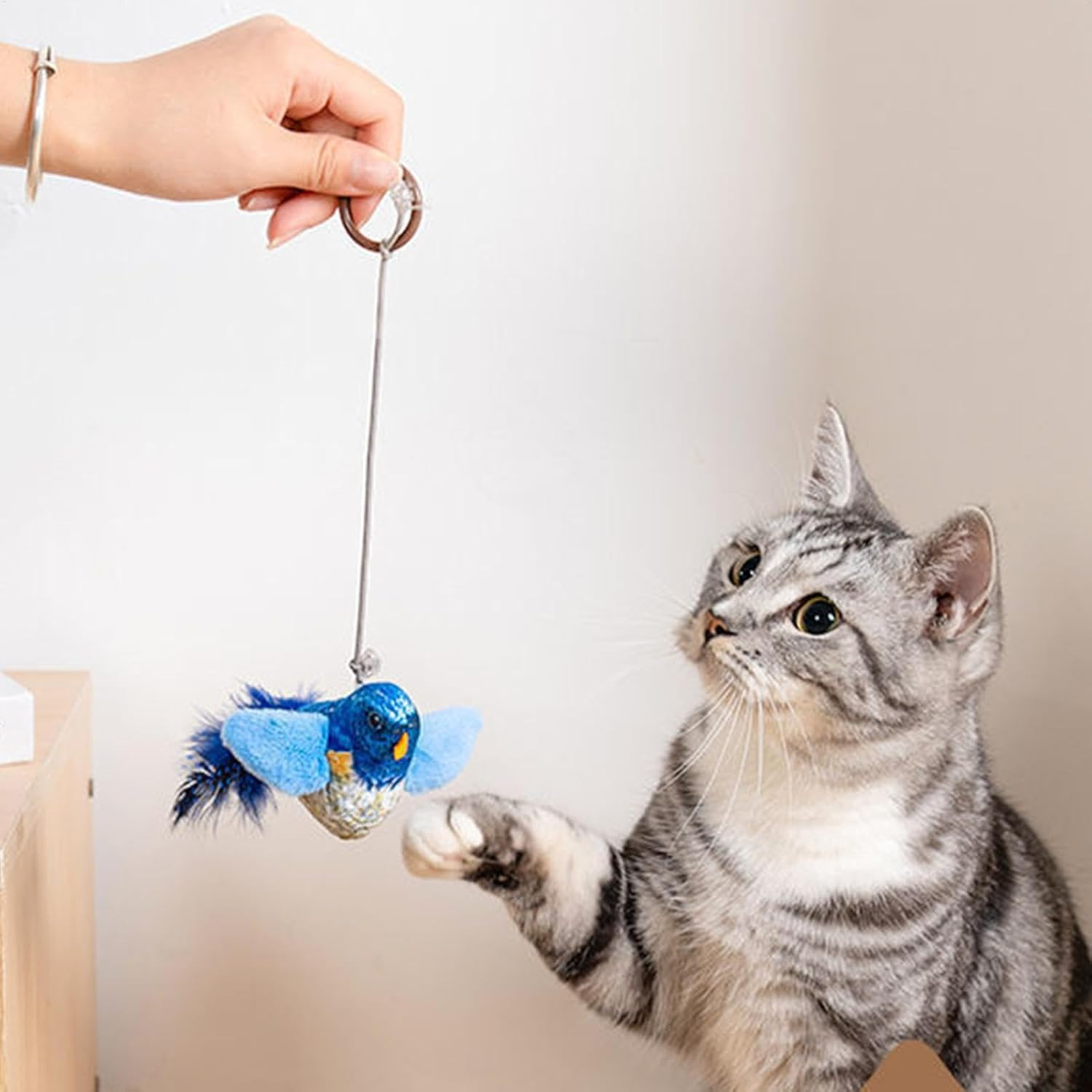 Cat Bird Toys - Bird Toys for Cats | Singing Bird Cat Toys | Interactive Bird Toys for Cats | Singing Bird Cat Toys | Realistic Churp Tweet Touch Activated Kitty Toy | Bird Cat Toy Cute Cat Play Toy - Yellow image number 5