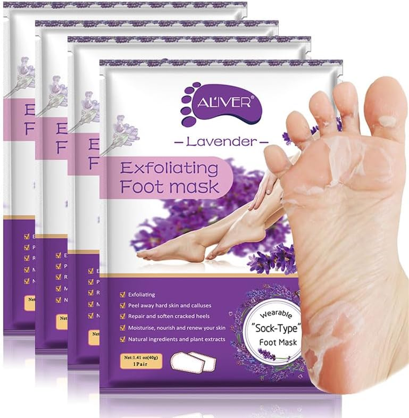 Foot Peel Mask 4 Pack, Exfoliator Peel off Calluses, Exfoliating Foot Care,Foot Exfoliator Repair Dry Cracked Feet,Peeling Away Dead Skin, Calluses, Dead Skin Callus Remover, Baby Soft Smooth Touch Feet-Men Women (Lavender) image number 1